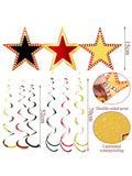 39pcs Red Gold Black Star Hanging Swirls for Movie Night & Parties