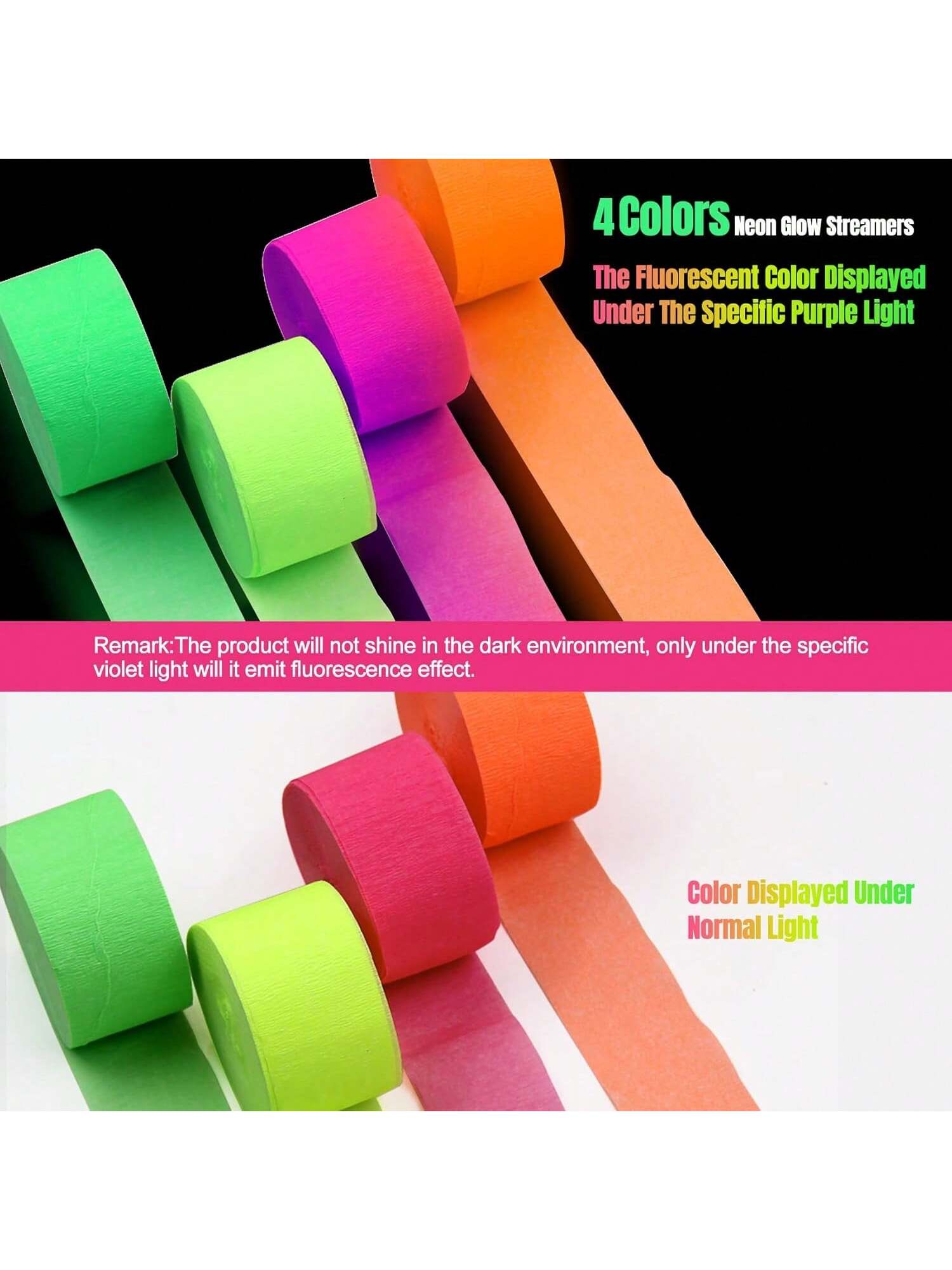 Glow in the Dark Party Streamers 400ft UV Neon Crepe Paper for Birthday & Wedding