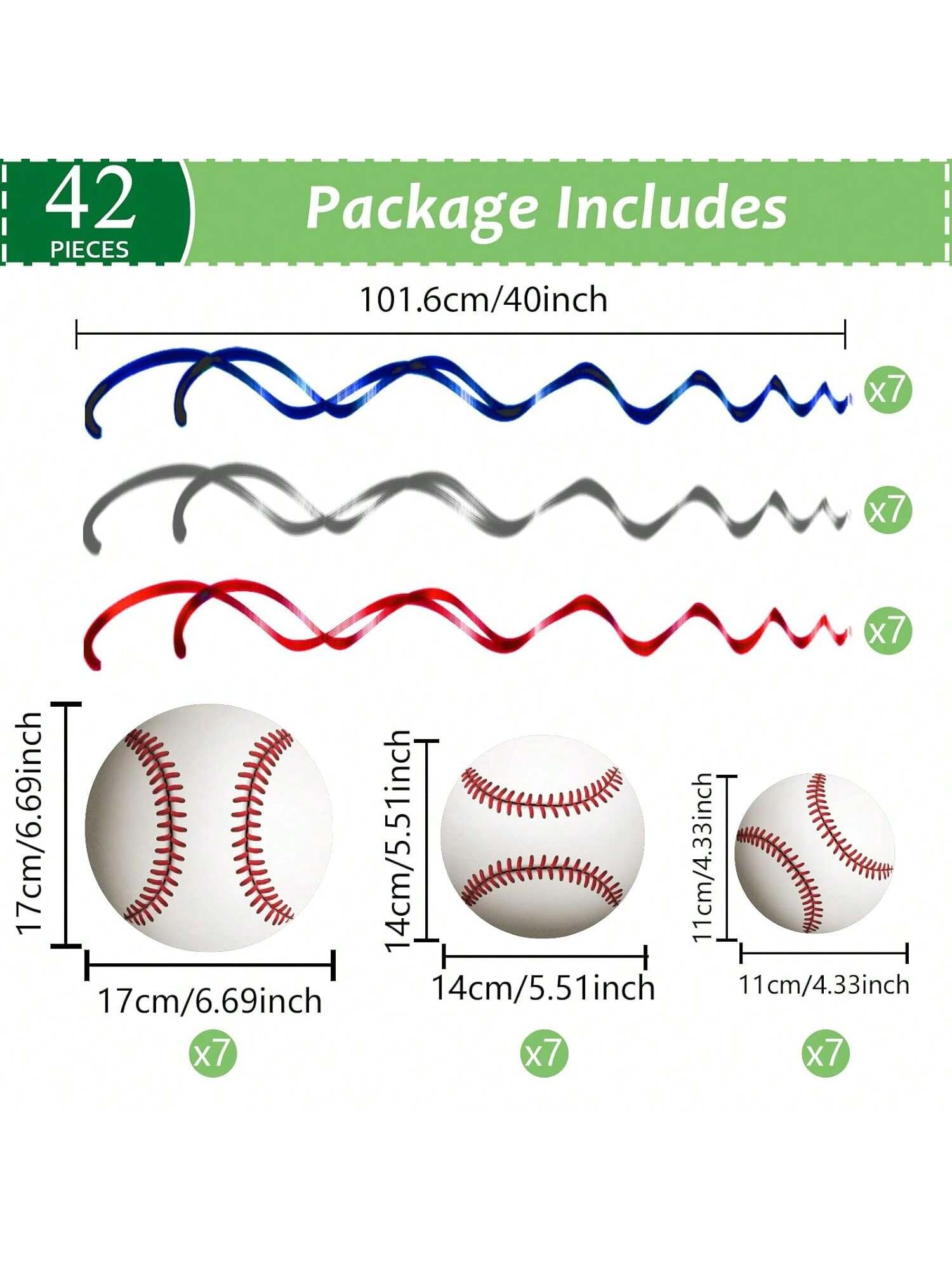 Baseball Hanging Swirls 42pcs Birthday Party Ceiling & Wall Decor