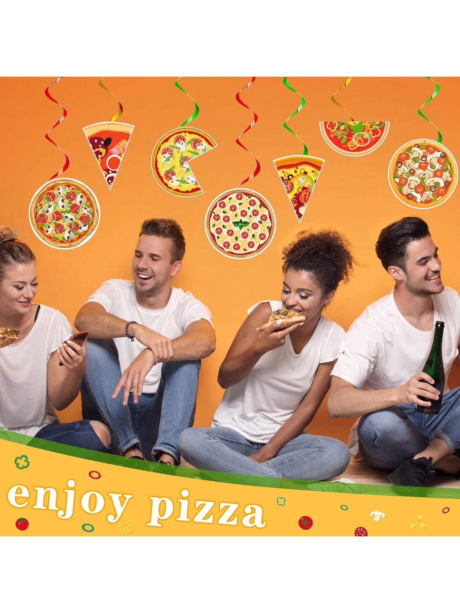 48 pcs Pizza Party Hanging Swirl Decorations for Birthday Party Supplies