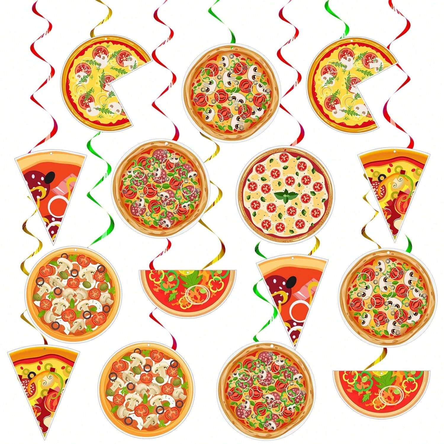 48 pcs Pizza Party Hanging Swirl Decorations for Birthday Party Supplies