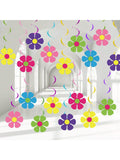 60PCS 60s Hippie Party Foil Swirl Hanging Decorations with Flower Cutouts