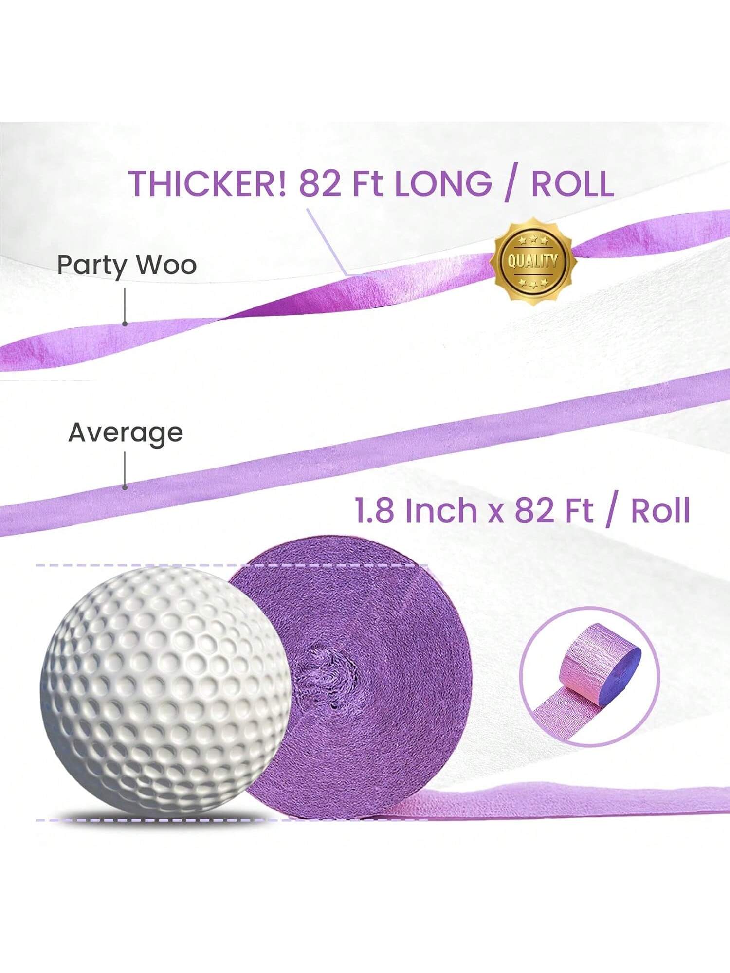 8-Pack Crepe Paper Streamers Purple Shades White 1.8x82 Inch for Party Decor