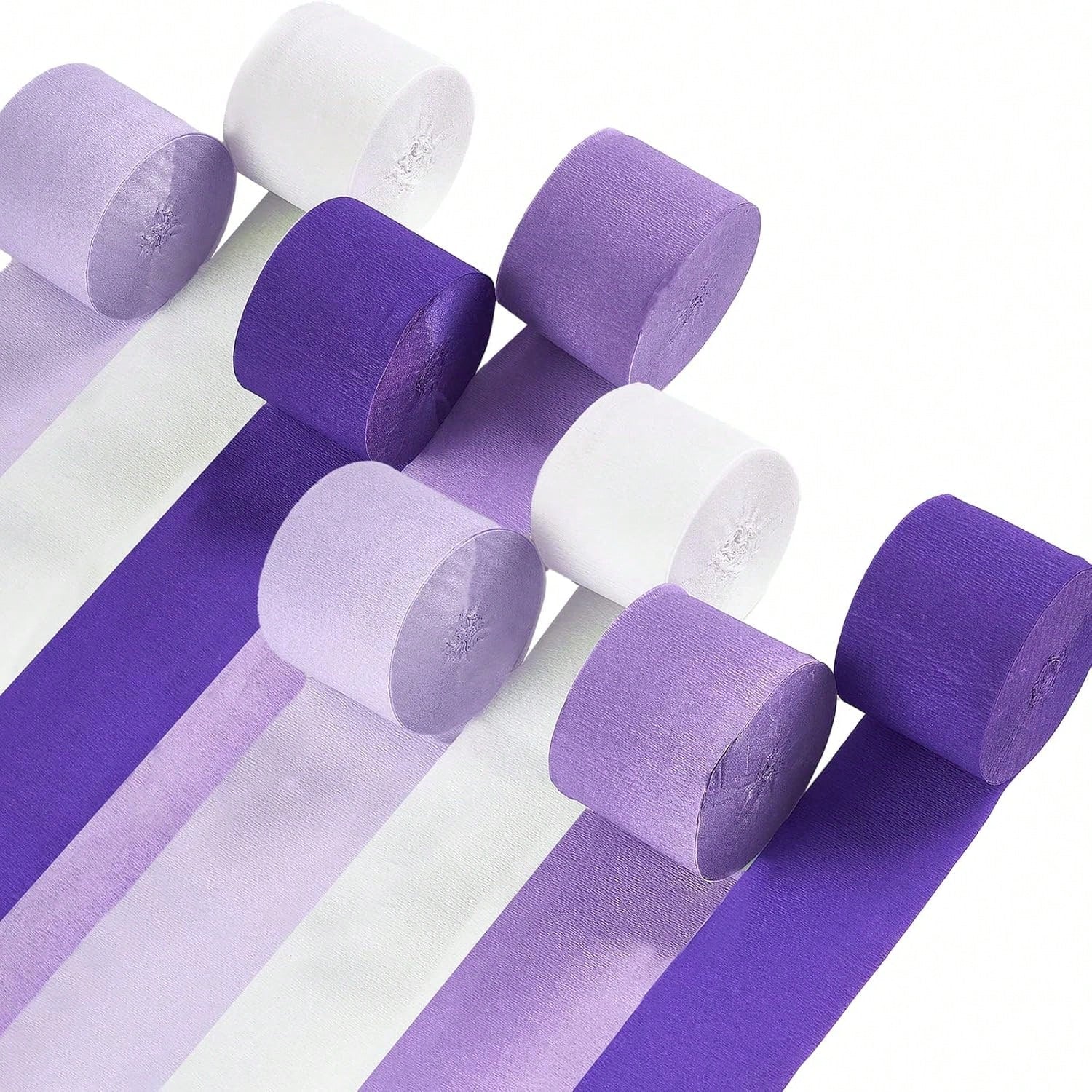 8-Pack Crepe Paper Streamers Purple Shades White 1.8x82 Inch for Party Decor