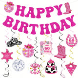Disco Cow Birthday Hanging Swirls 26pcs Pink Party & Bachelorette Decor