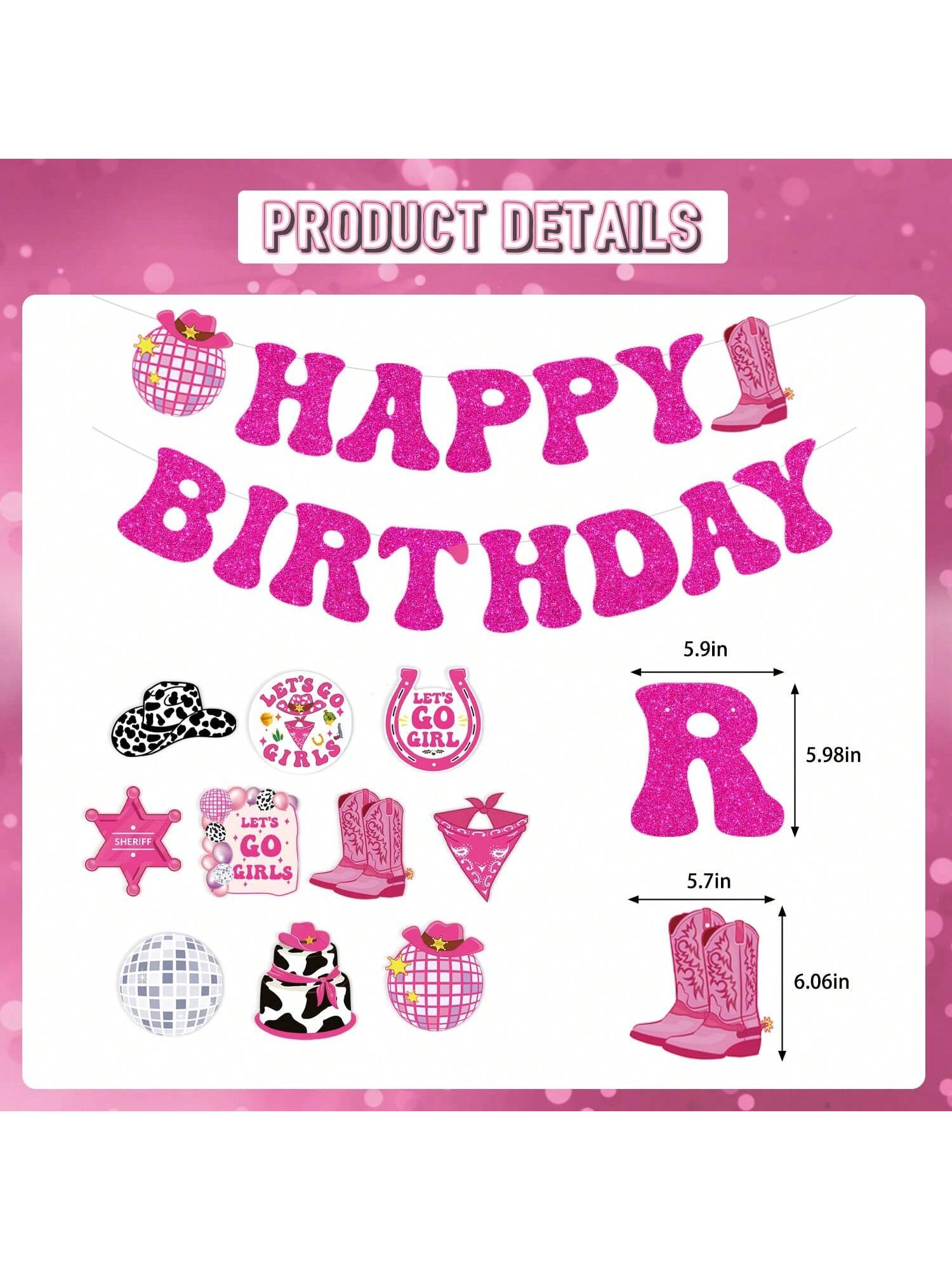 Disco Cow Birthday Hanging Swirls 26pcs Pink Party & Bachelorette Decor
