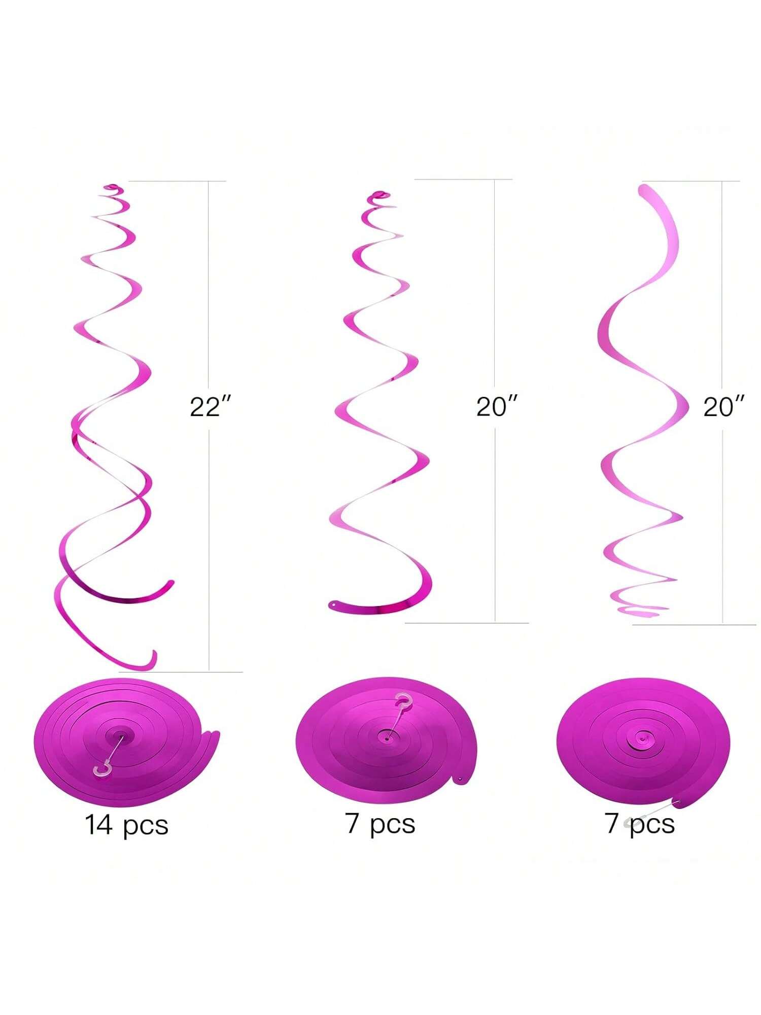 Hot Pink Party Hanging Swirl Decorations Plastic Streamer For Ceiling, Pack Of 28