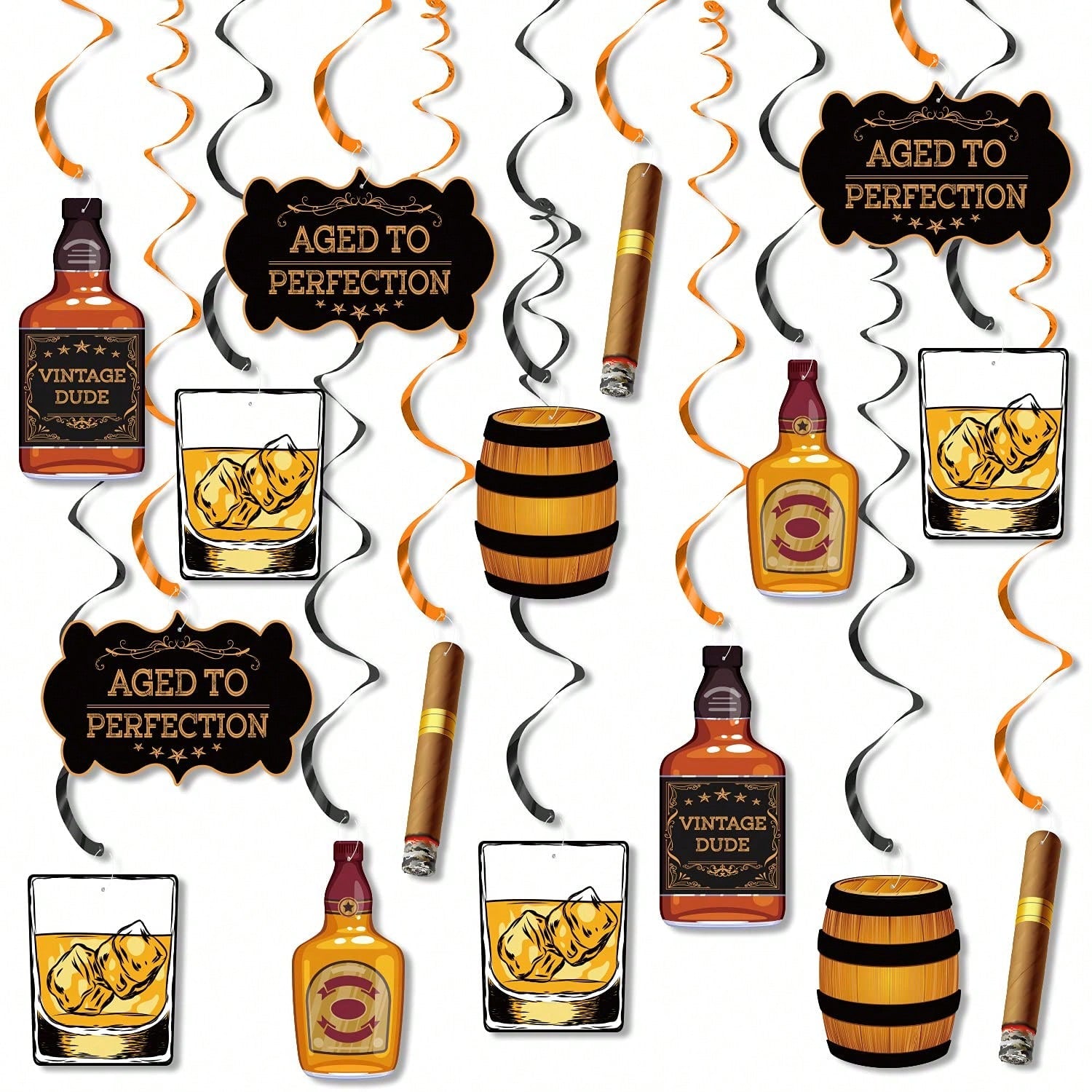 Whiskey Birthday Hanging Swirls Party Decor for 30th-50th Celebration