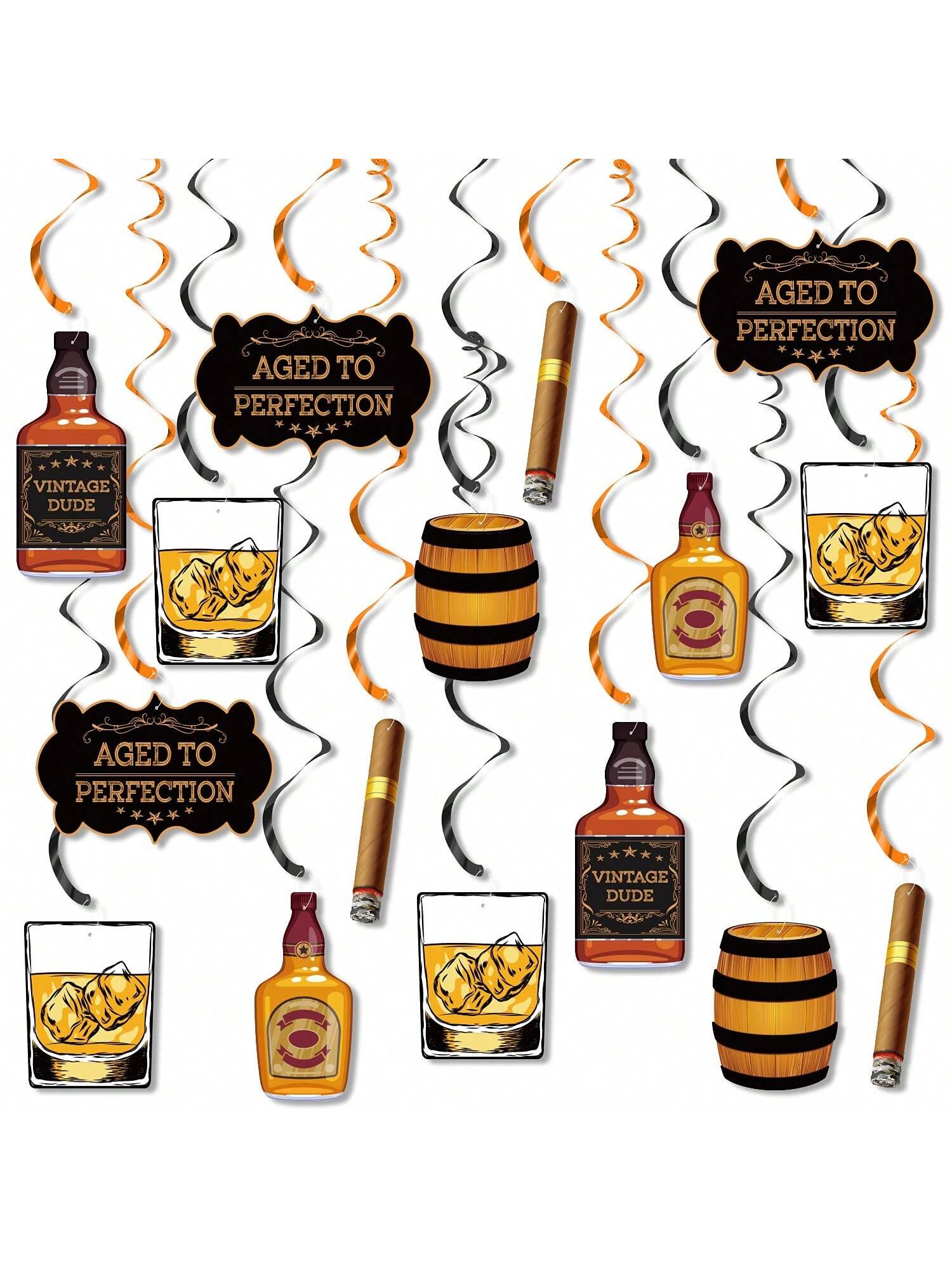 Whiskey Birthday Hanging Swirls Party Decor for 30th-50th Celebration