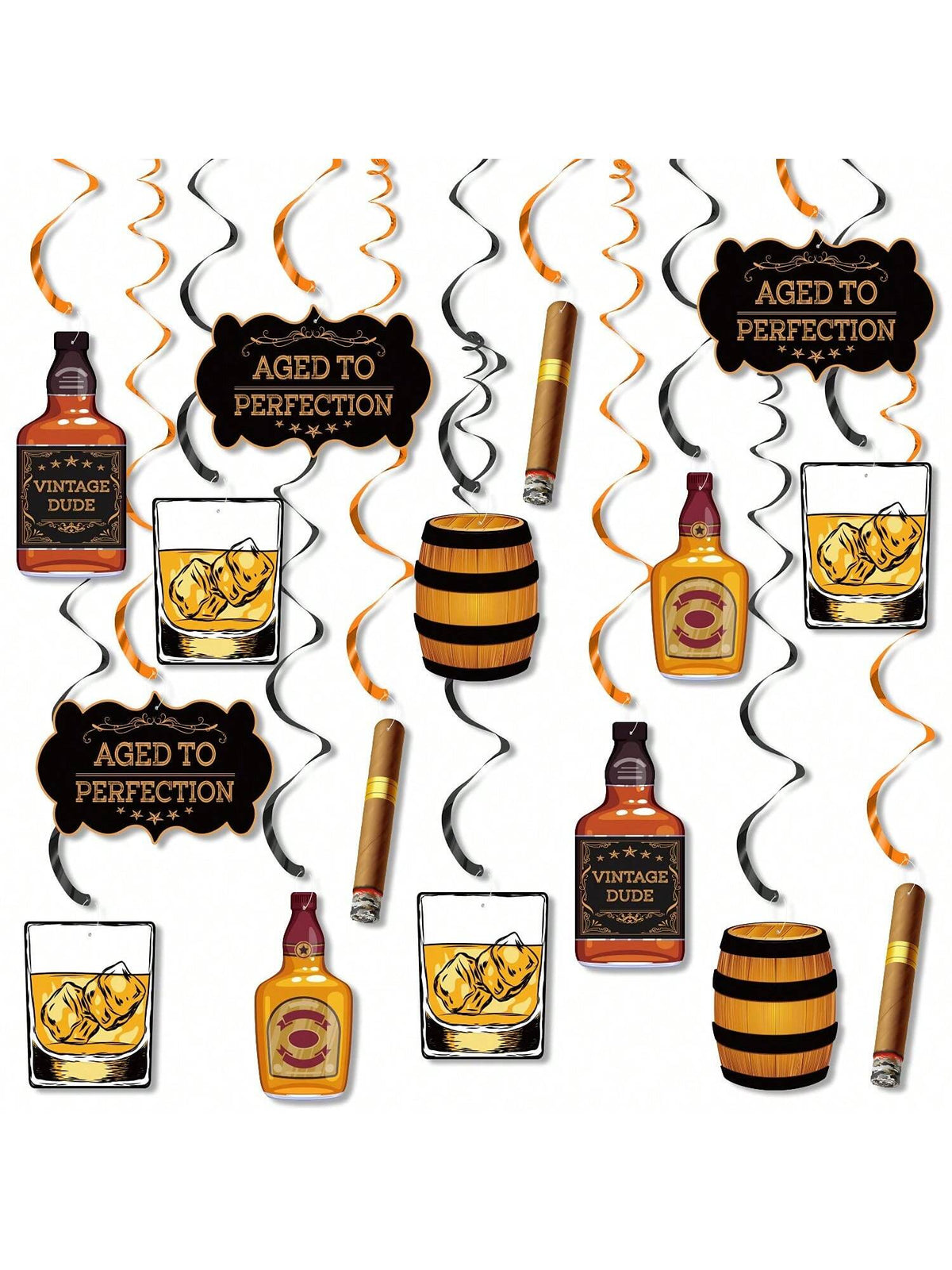 Whiskey Birthday Hanging Swirls Party Decor for 30th-50th Celebration