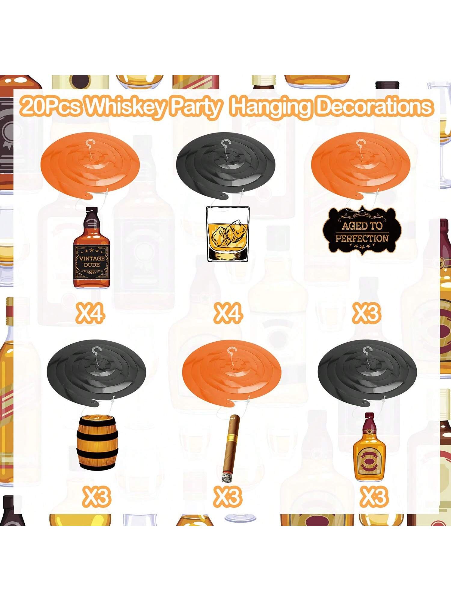 Whiskey Birthday Hanging Swirls Party Decor for 30th-50th Celebration