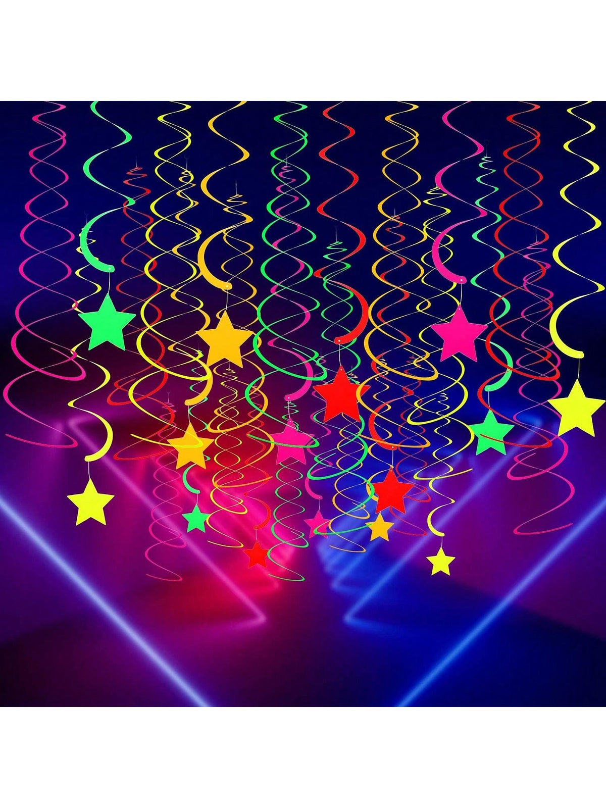 Neon Glow Party Decorations 20pcs Hanging Star Swirls for Ceiling & Glow Party