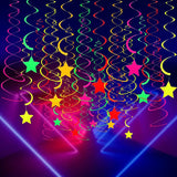 Neon Glow Party Decorations 20pcs Hanging Star Swirls for Ceiling & Glow Party
