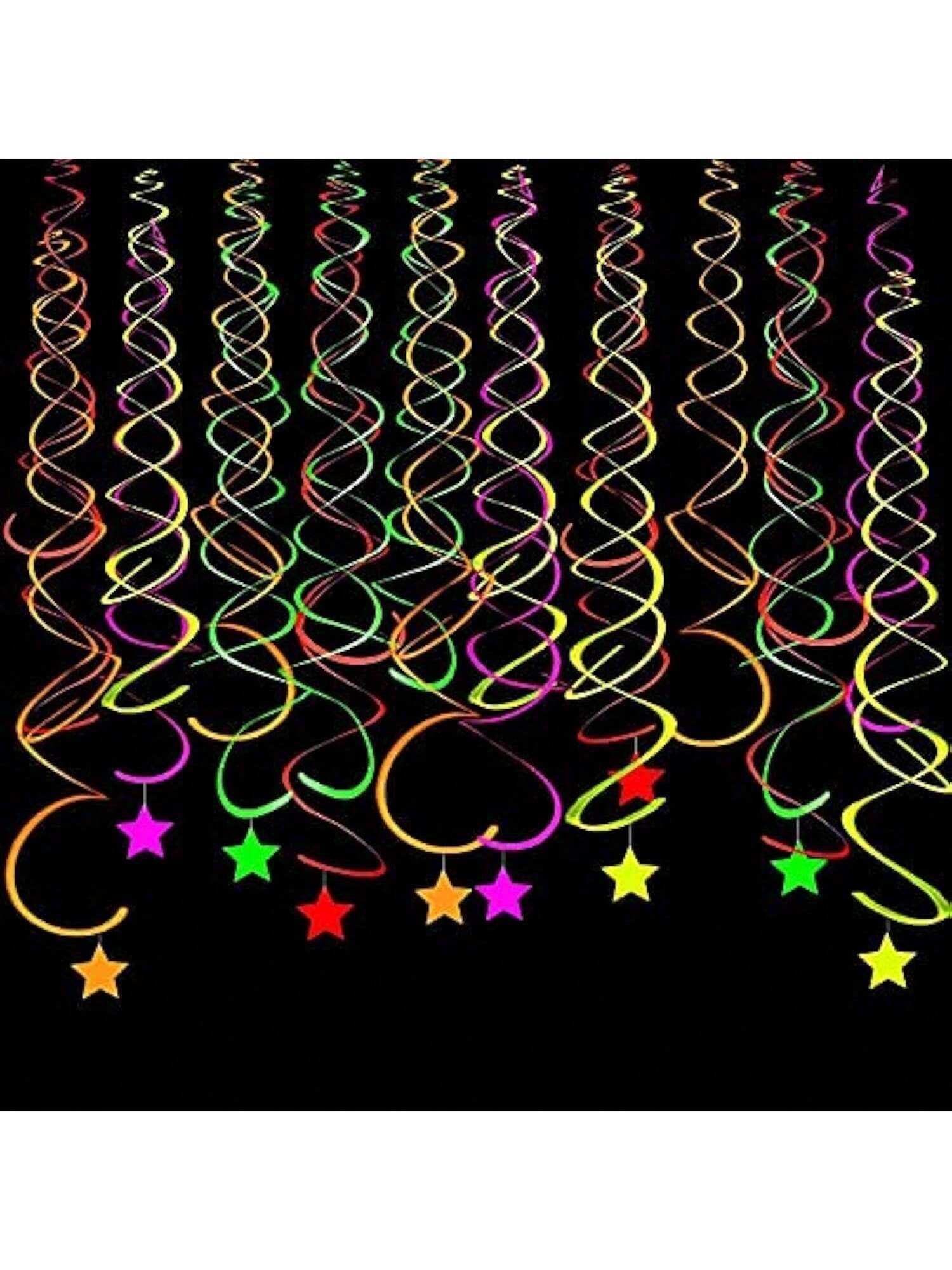 Neon Glow Party Decorations 20pcs Hanging Star Swirls for Ceiling & Glow Party
