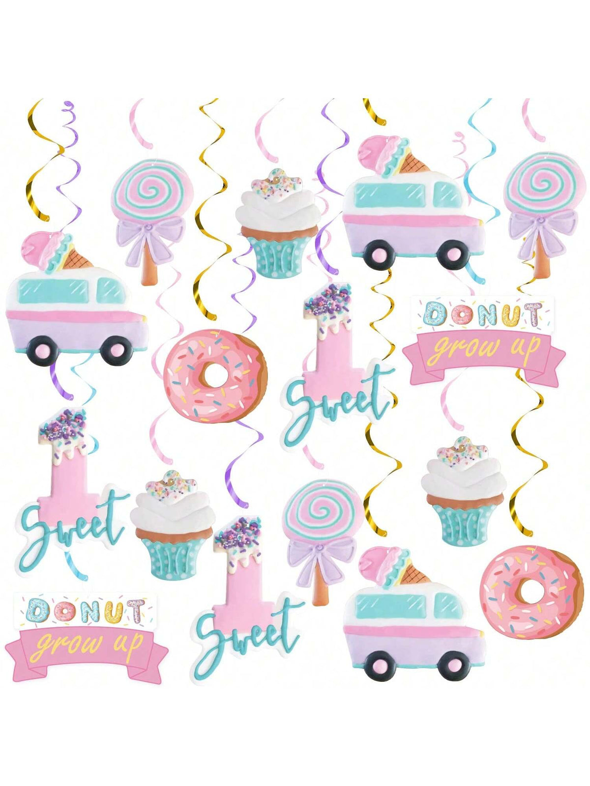 Ice Cream Sweet One Hanging Swirls 20pcs First Birthday Decor