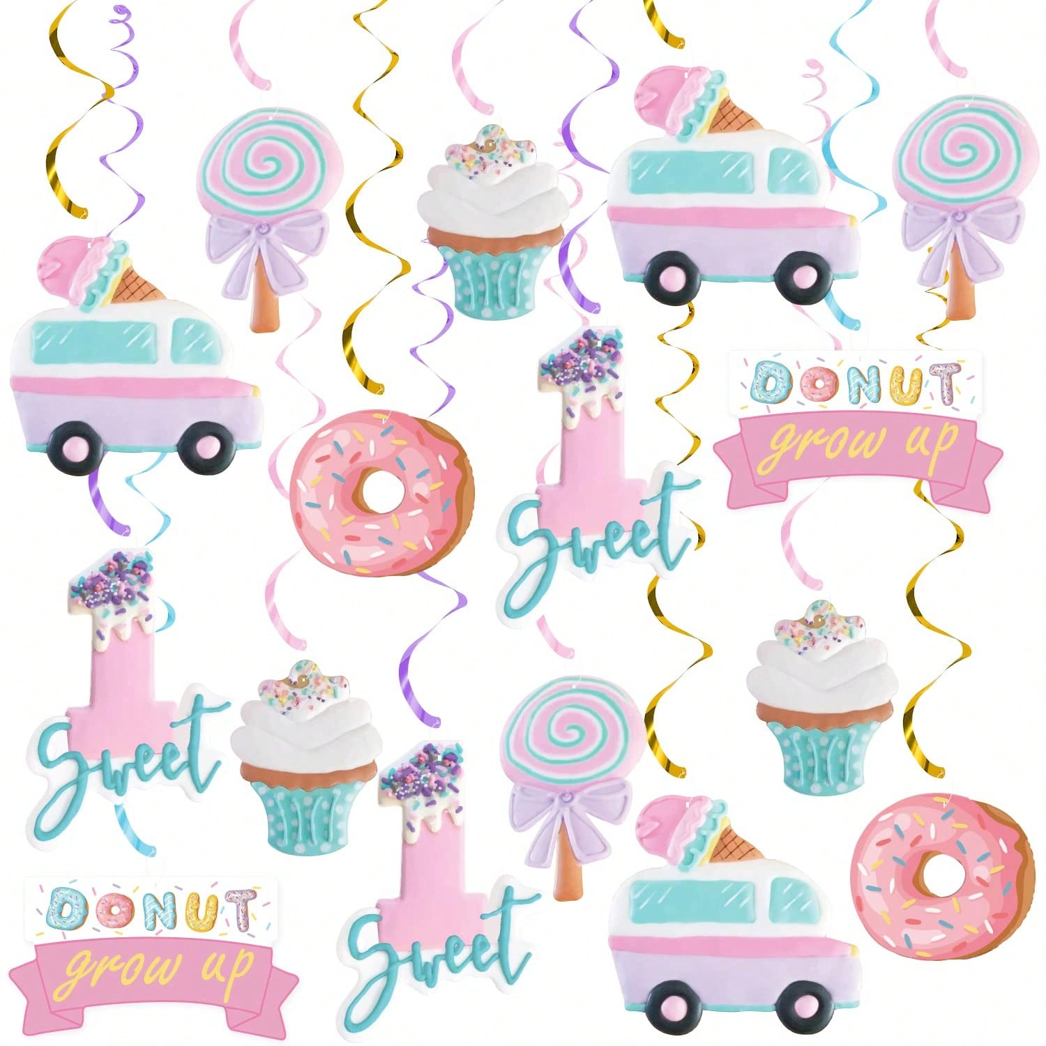 Ice Cream Sweet One Hanging Swirls 20pcs First Birthday Decor