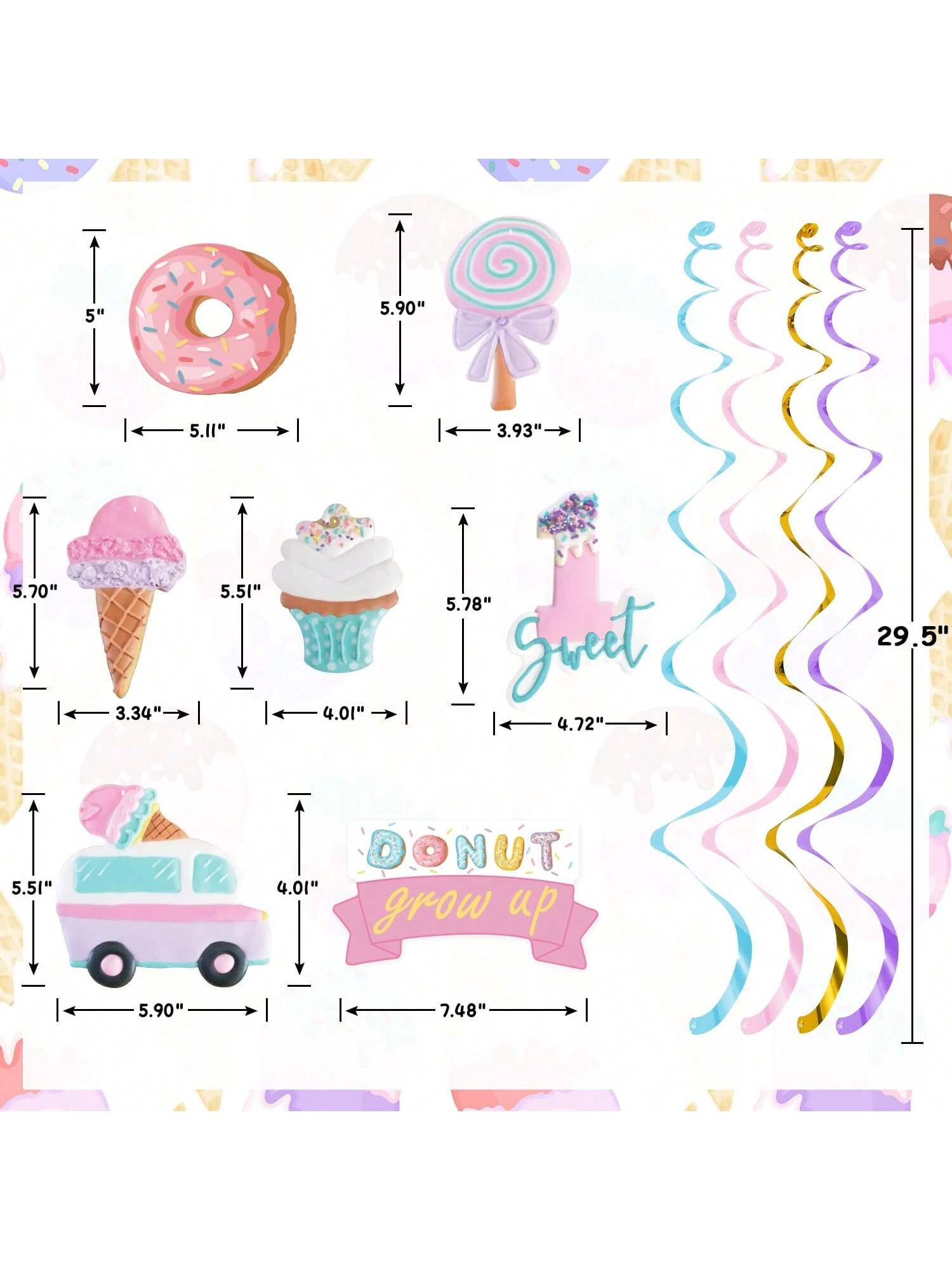 Ice Cream Sweet One Hanging Swirls 20pcs First Birthday Decor