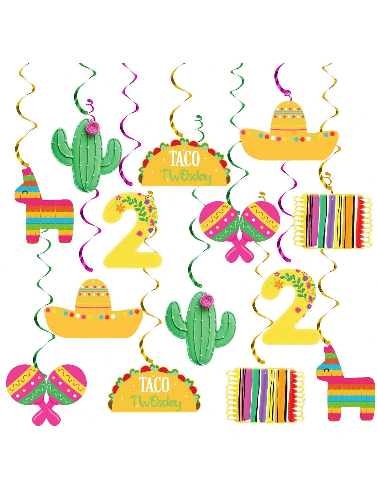 20pcs Taco Twosday Birthday Hanging Swirl Decorations Mexican Fiesta Party