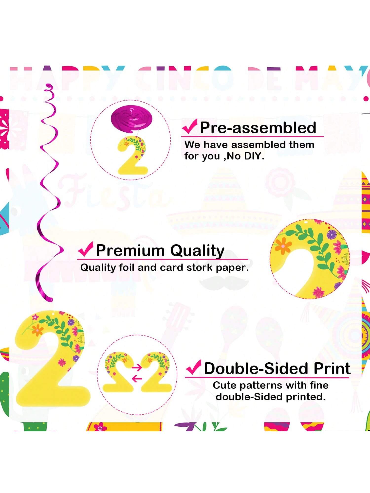20pcs Taco Twosday Birthday Hanging Swirl Decorations Mexican Fiesta Party