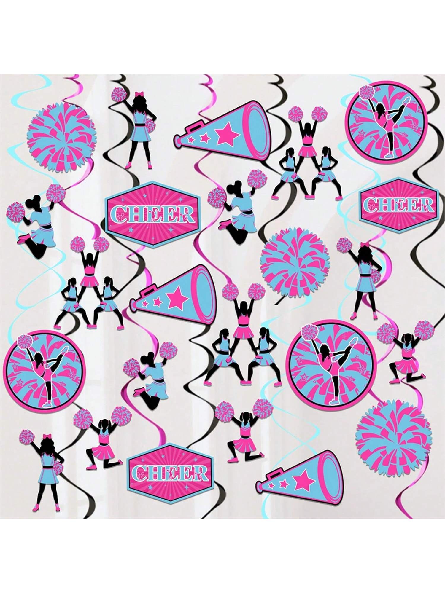 24pcs Cheerleading Hanging Swirls Hot Pink and Blue Party Decor