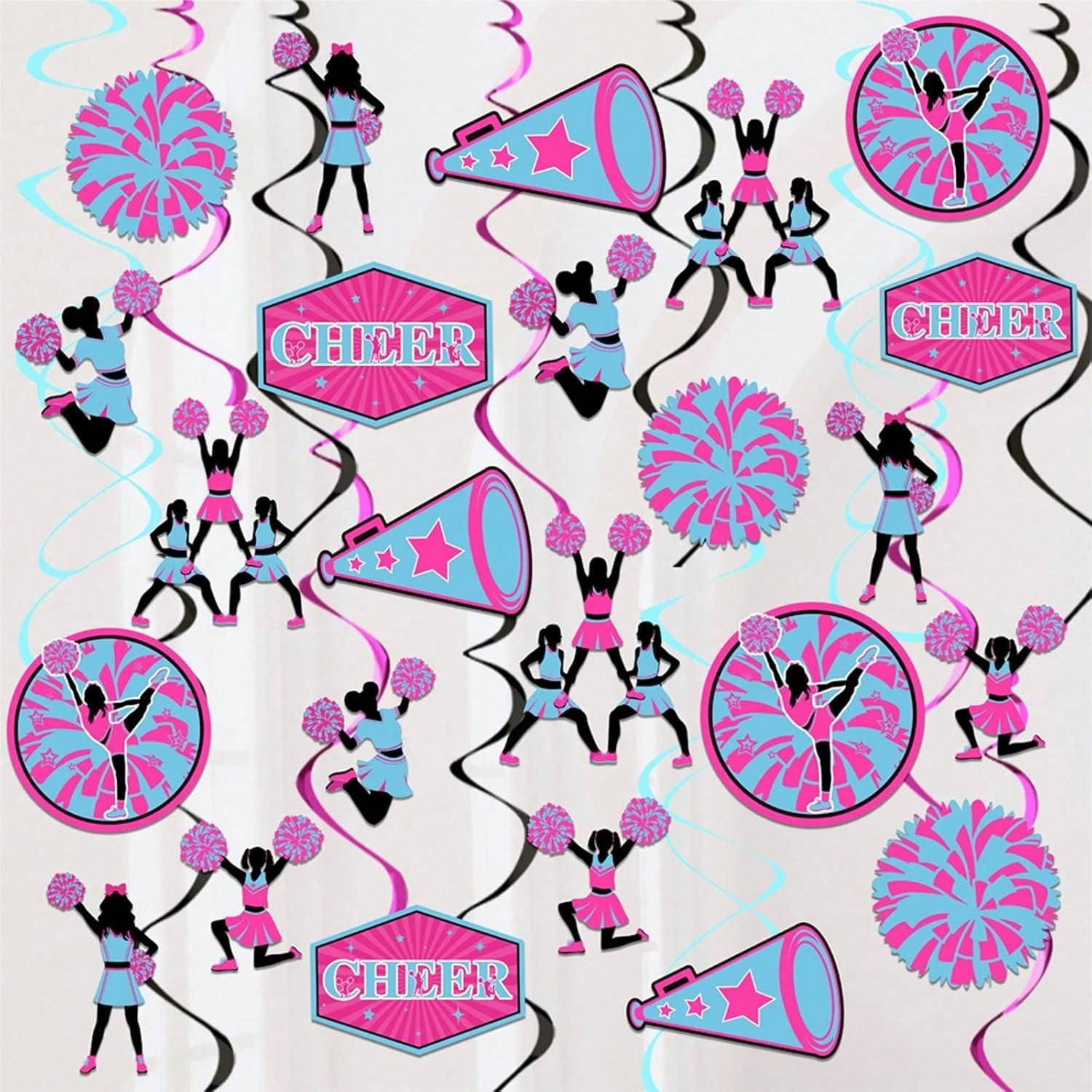 24pcs Cheerleading Hanging Swirls Hot Pink and Blue Party Decor