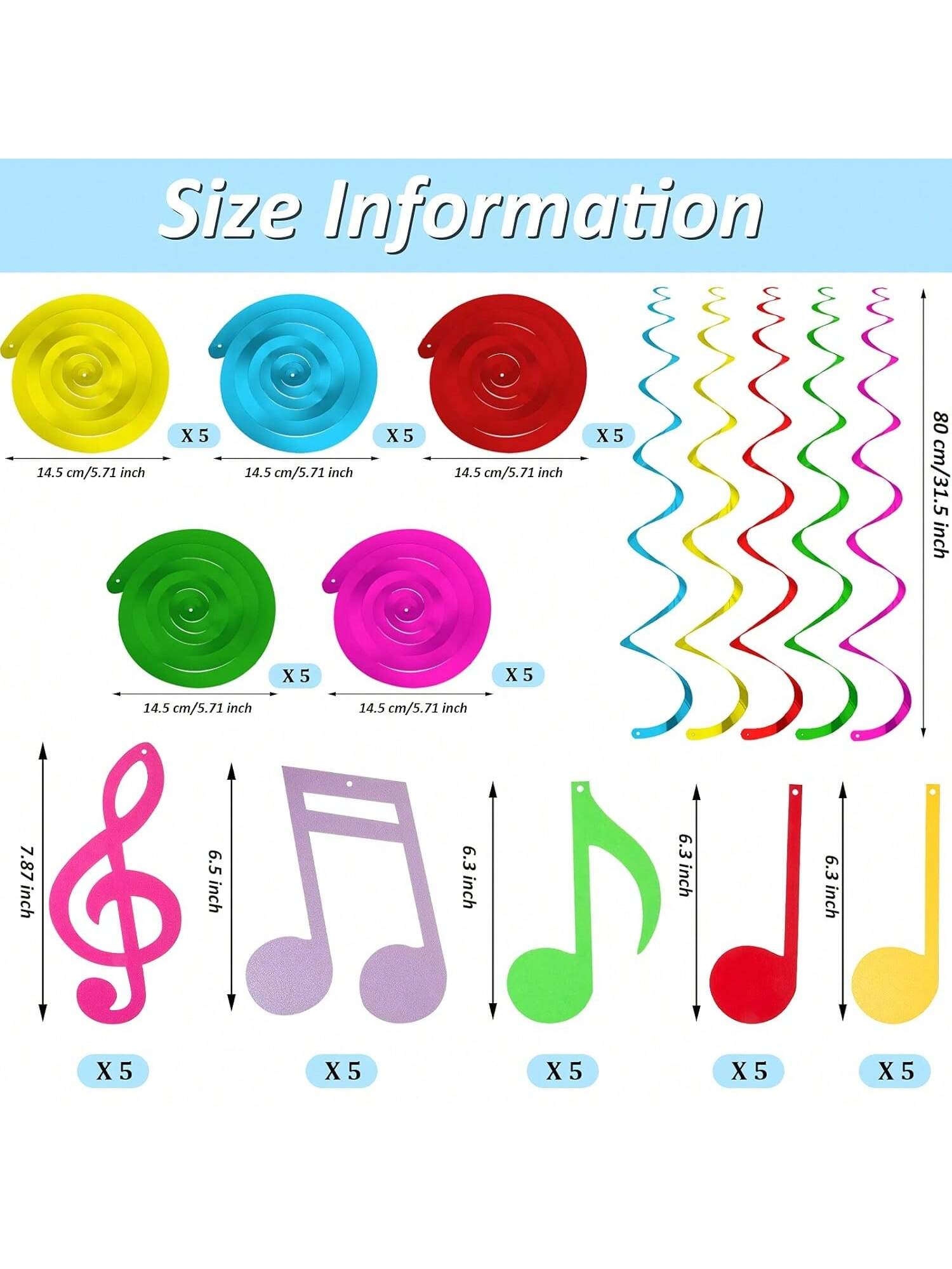 25pcs Musical Note Hanging Swirl Party Decorations Multicolor