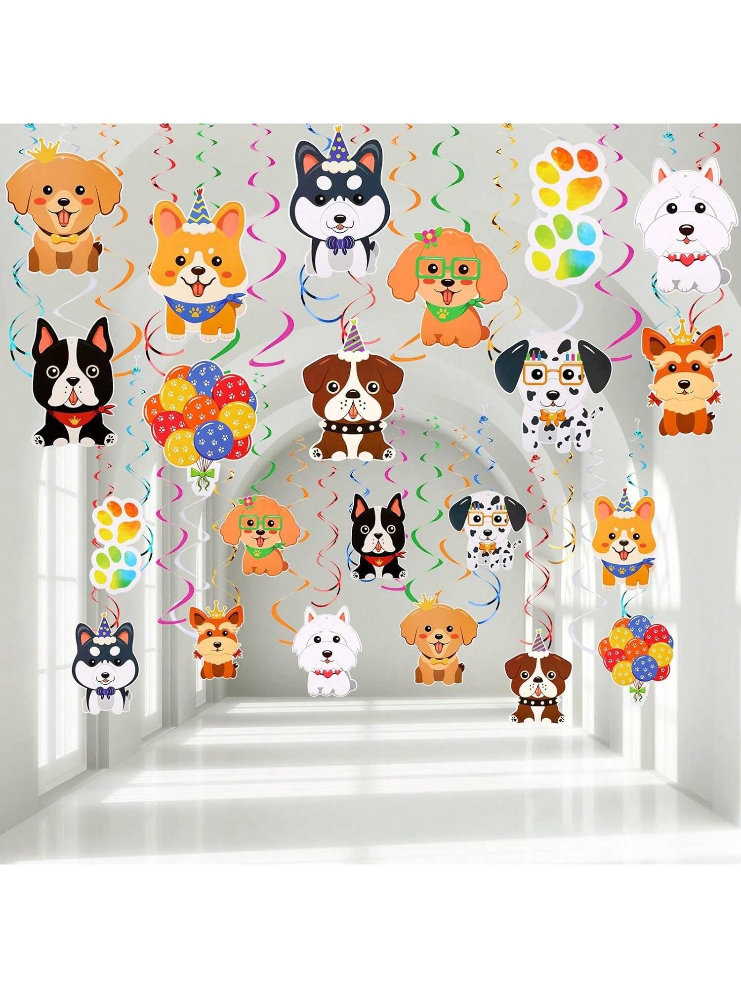 30 pcs Dog Paw Print Hanging Swirls Decorations for Puppy Birthday Party