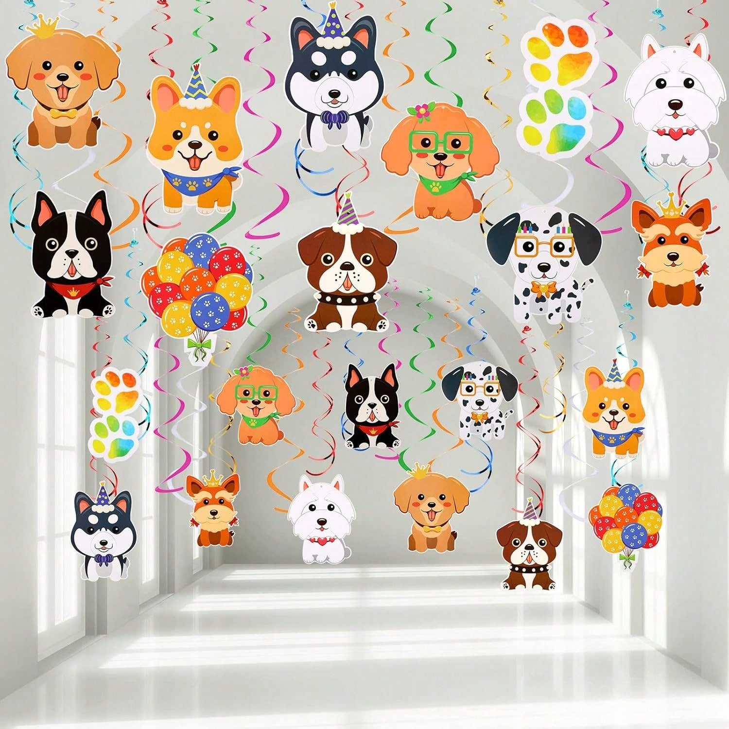 30 pcs Dog Paw Print Hanging Swirls Decorations for Puppy Birthday Party