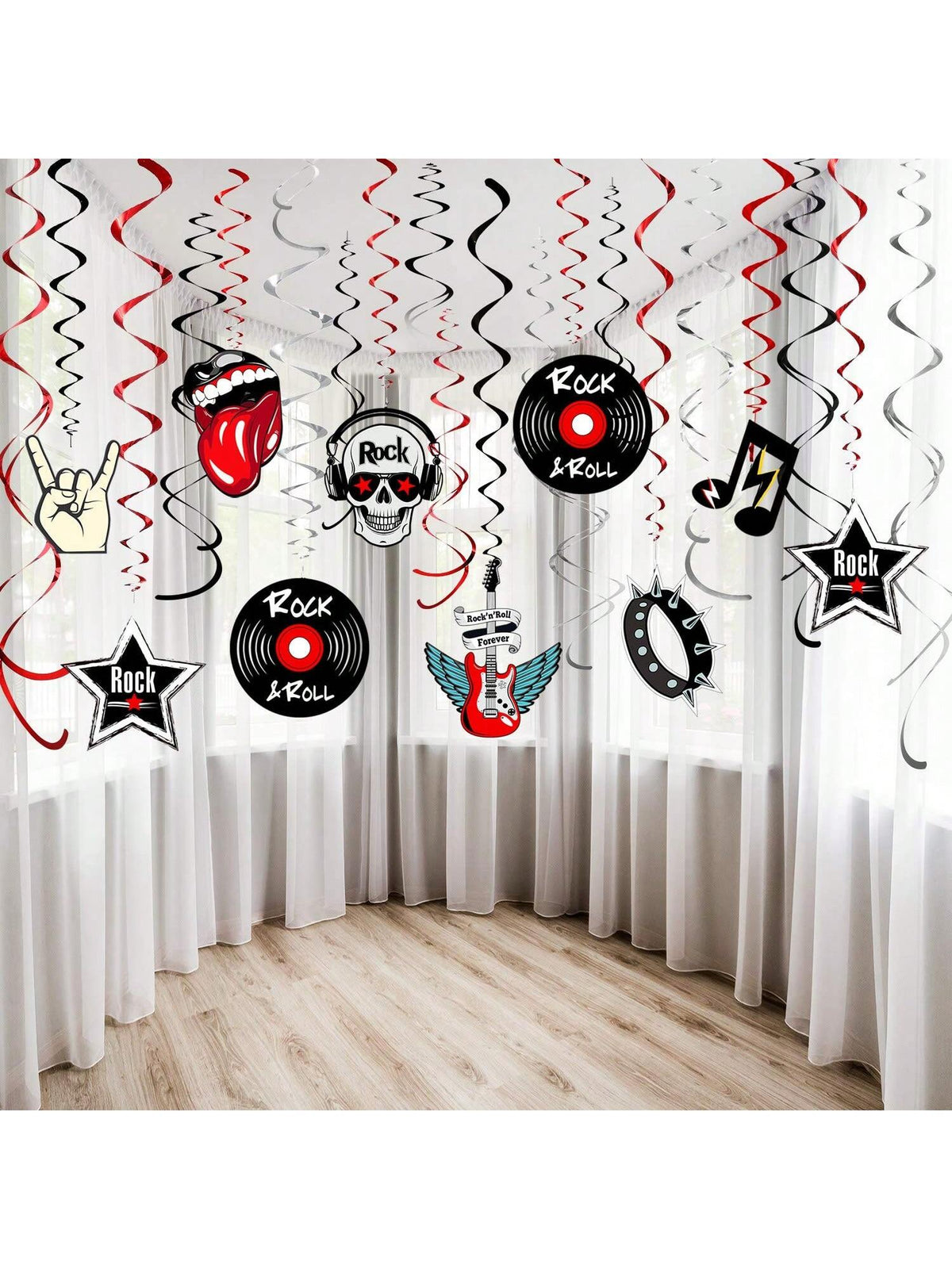 30pcs Rock and Roll Music Party Hanging Swirl Ceiling Decorations