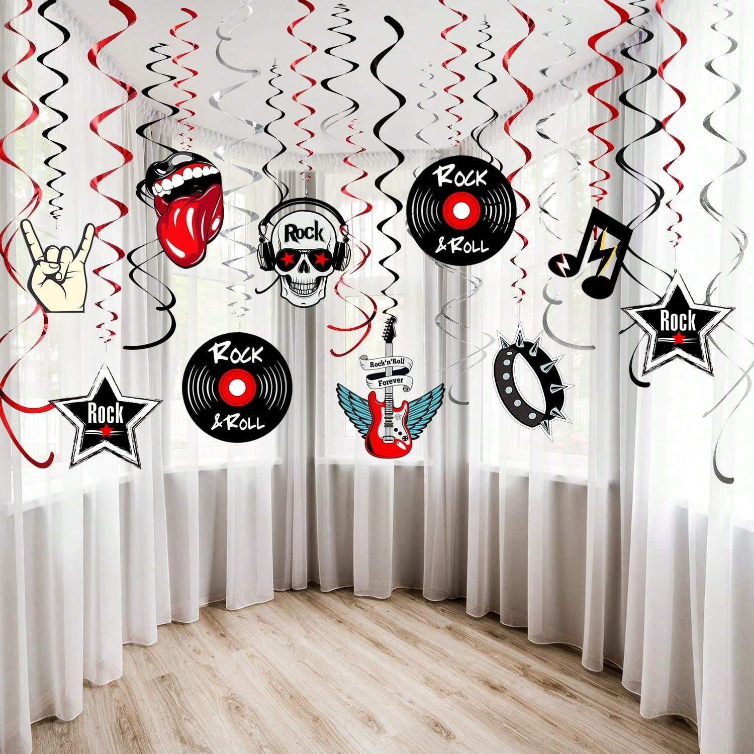 30pcs Rock and Roll Music Party Hanging Swirl Ceiling Decorations