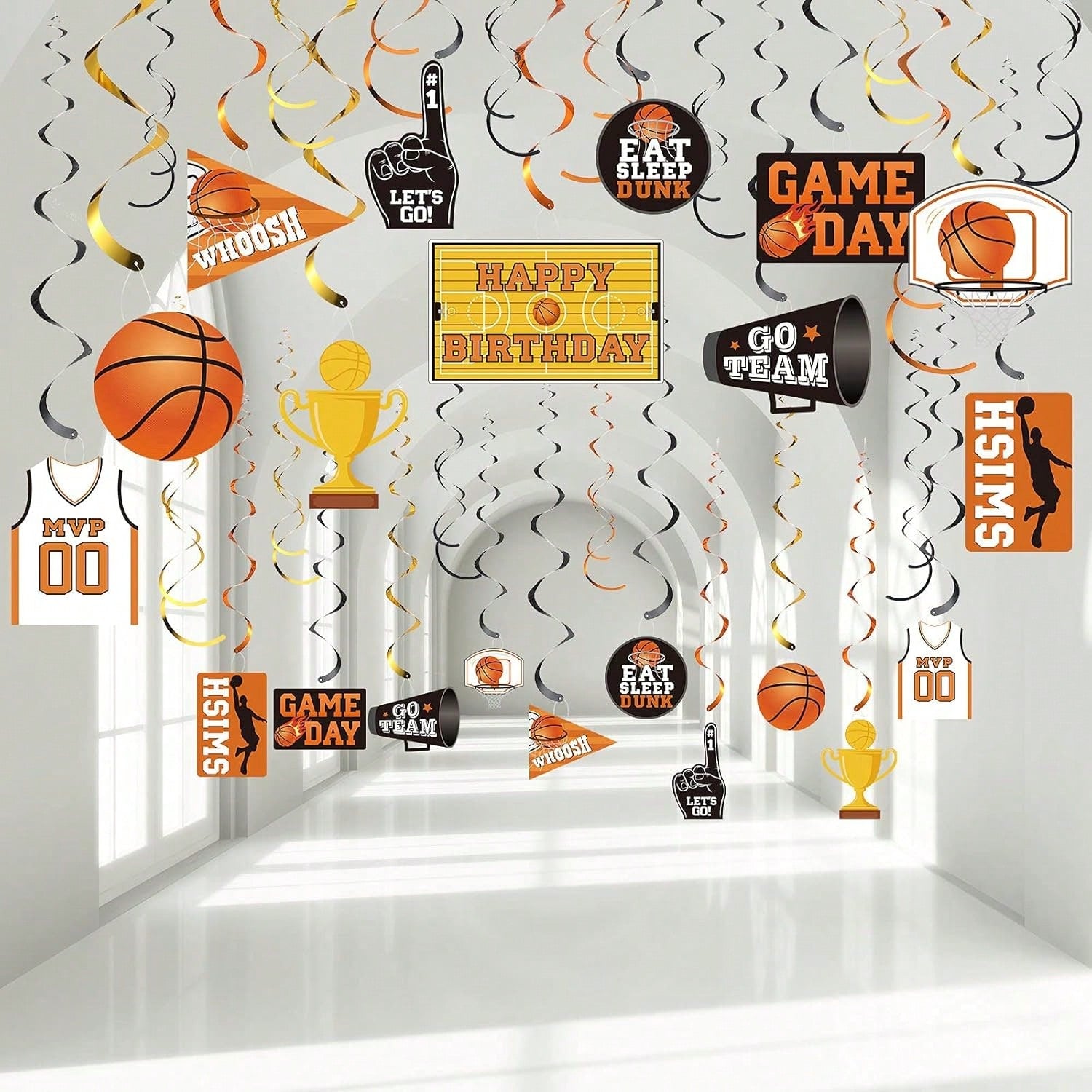 30pcs Basketball Hanging Swirl Decorations Sports Theme Party Supplies