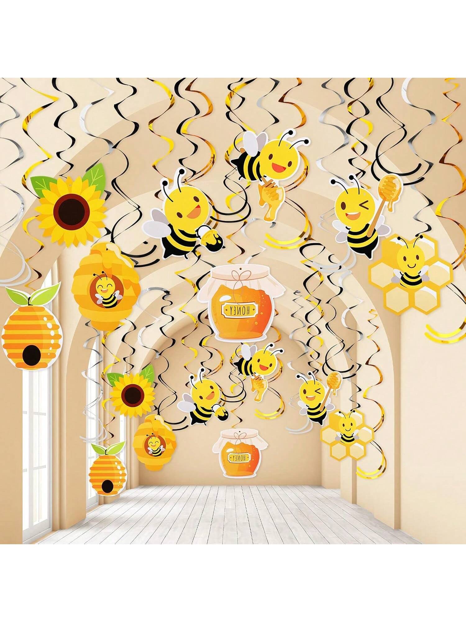 30pcs Bee Hanging Swirl Decorations Honey Bee Party Ceiling Streamers