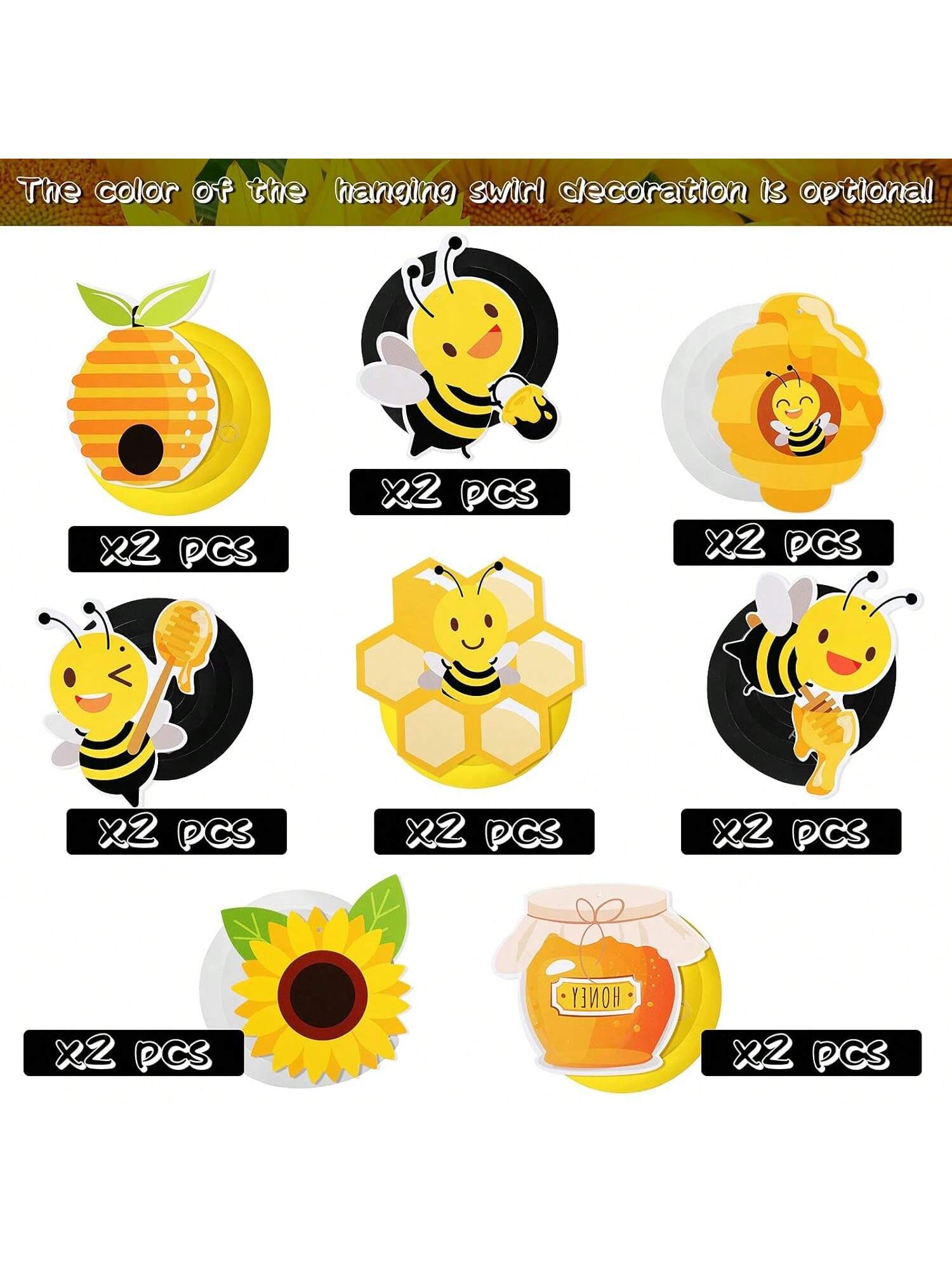 30pcs Bee Hanging Swirl Decorations Honey Bee Party Ceiling Streamers