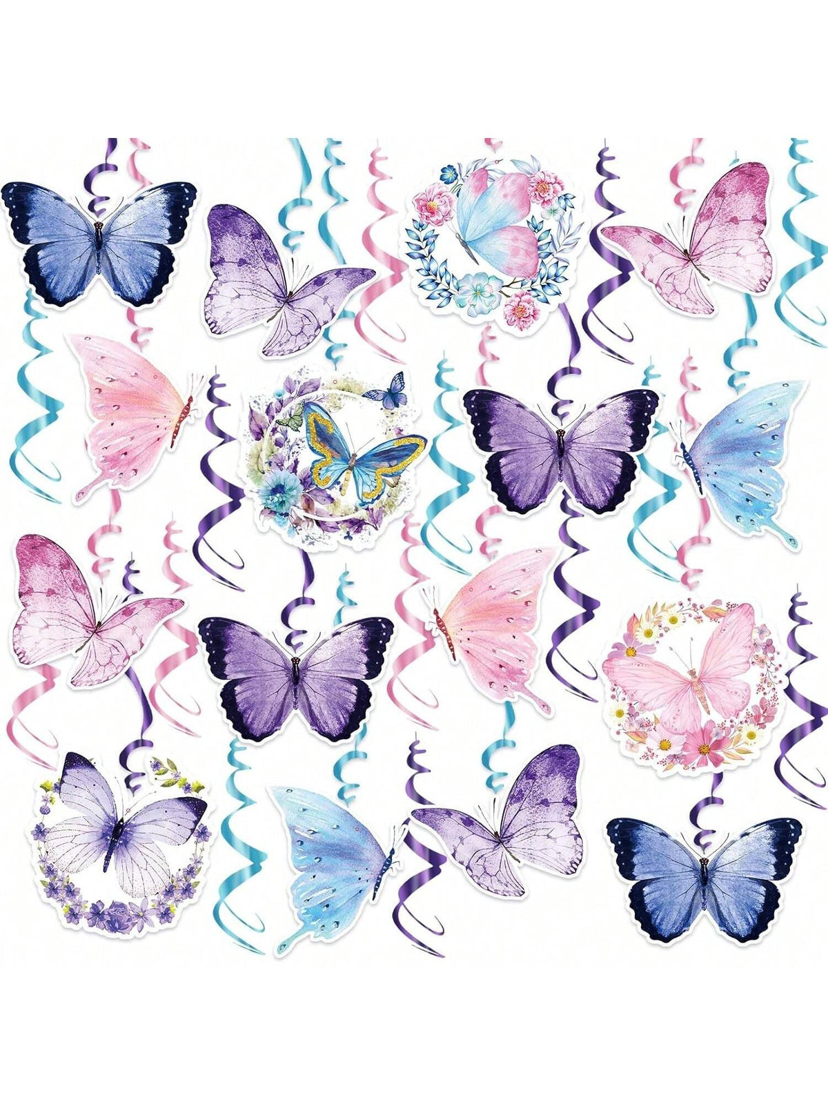 30pcs Butterfly Hanging Swirl Decorations Pink Purple Party Ceiling Decor