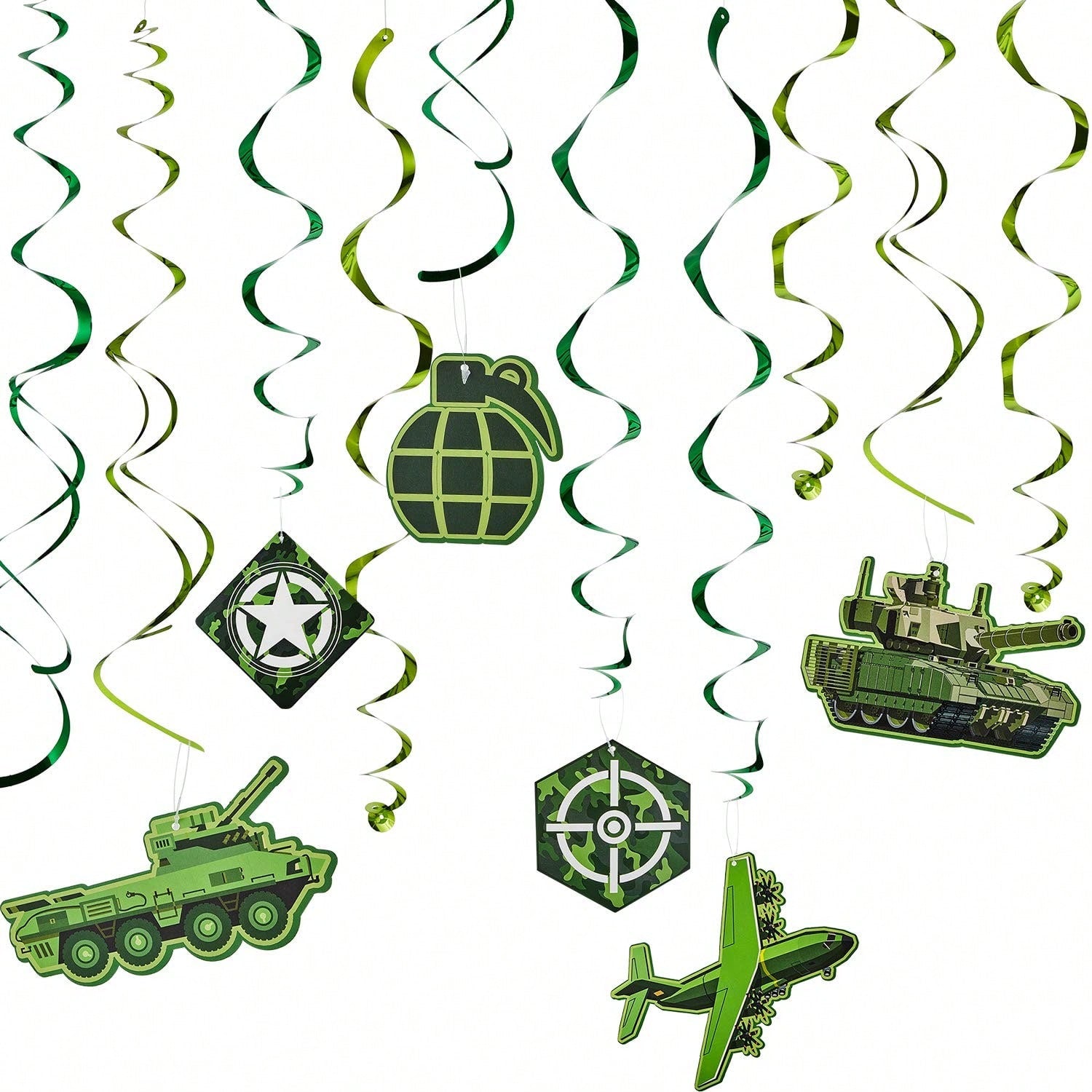 Camouflage Hanging Swirls 30pcs Military Theme Party Decor