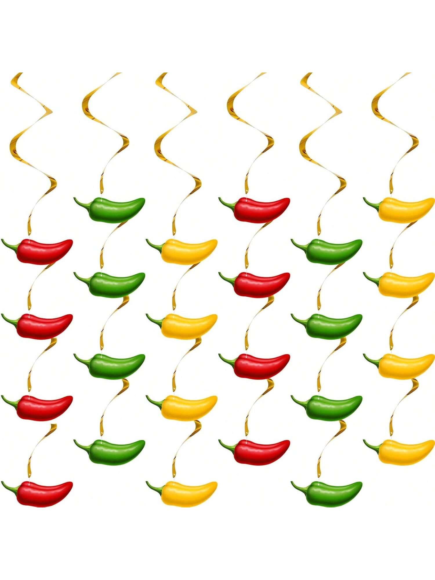 30pcs Chili Pepper Whirl Streamers Red Yellow Green Cinco de Mayo Decor