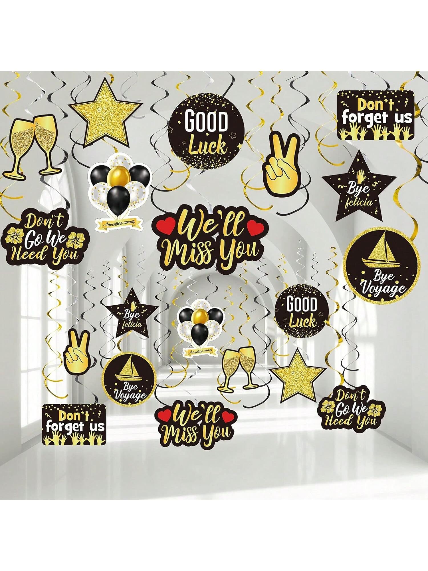 Farewell Party Decorations 30pcs Gold Glitter Ceiling Decor for Retirement & Office