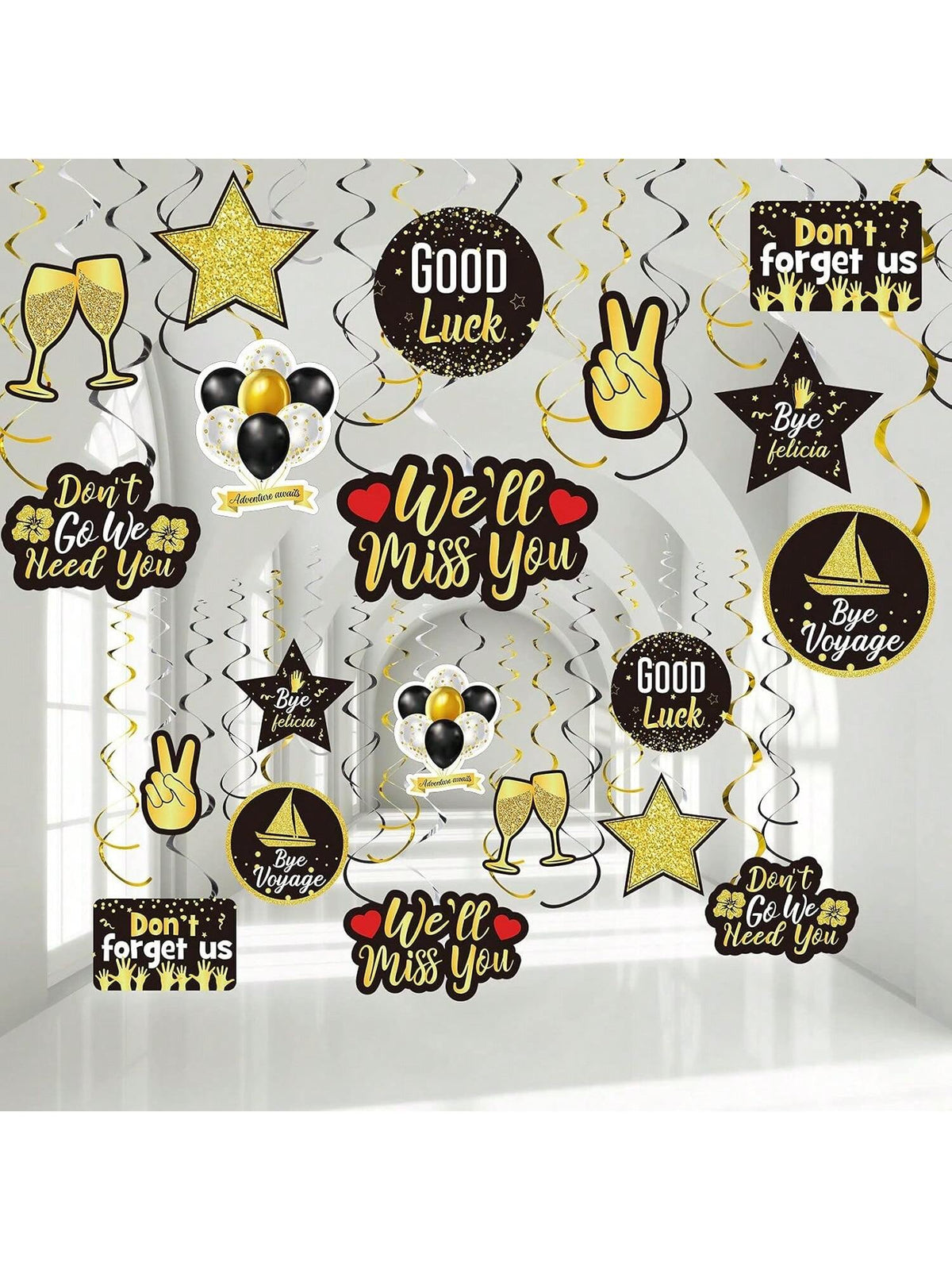 Farewell Party Decorations 30pcs Gold Glitter Ceiling Decor for Retirement & Office