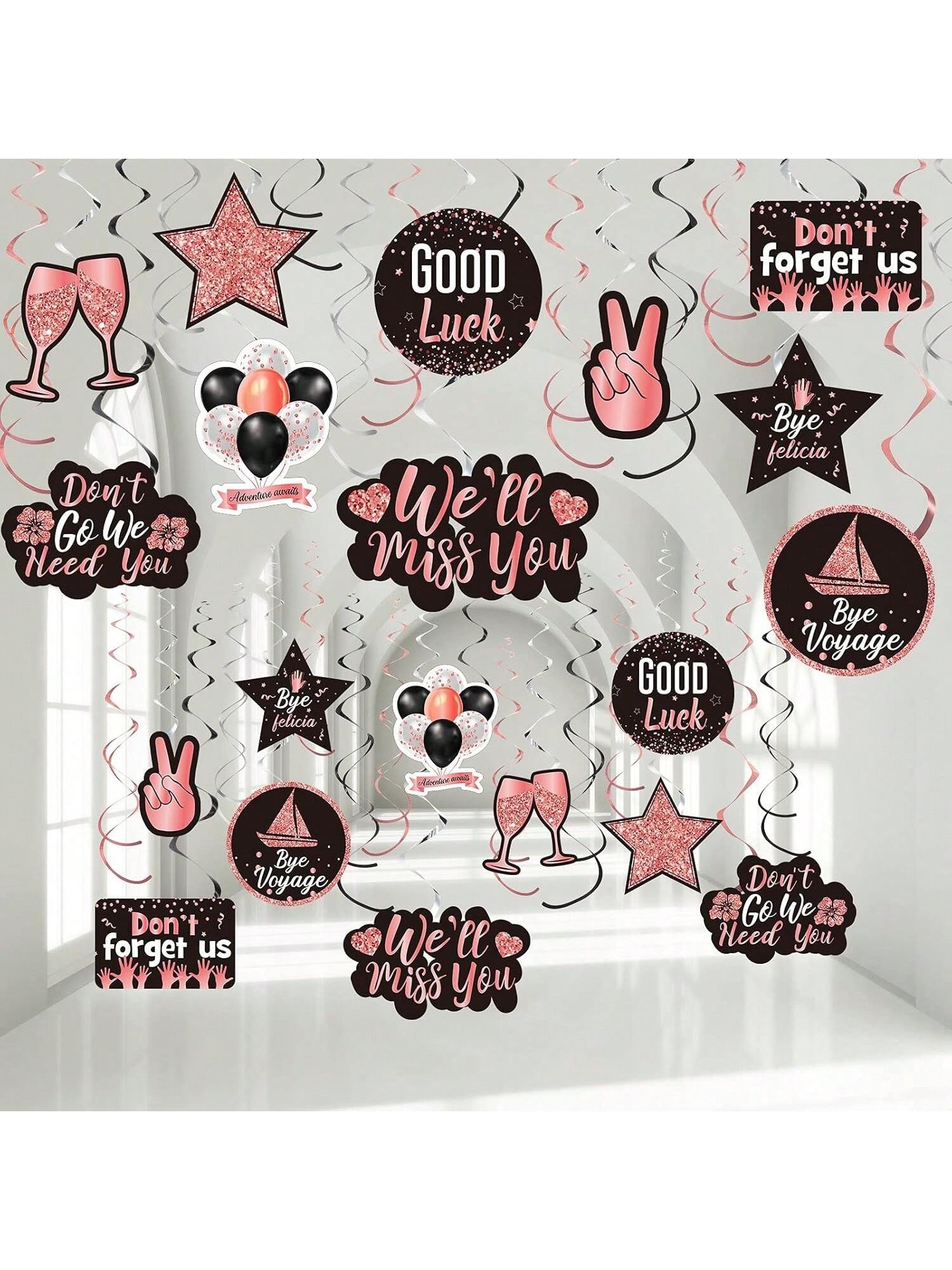 30pcs Farewell Party Decorations Glitter We Will Miss You Rose Gold Ceiling Decor