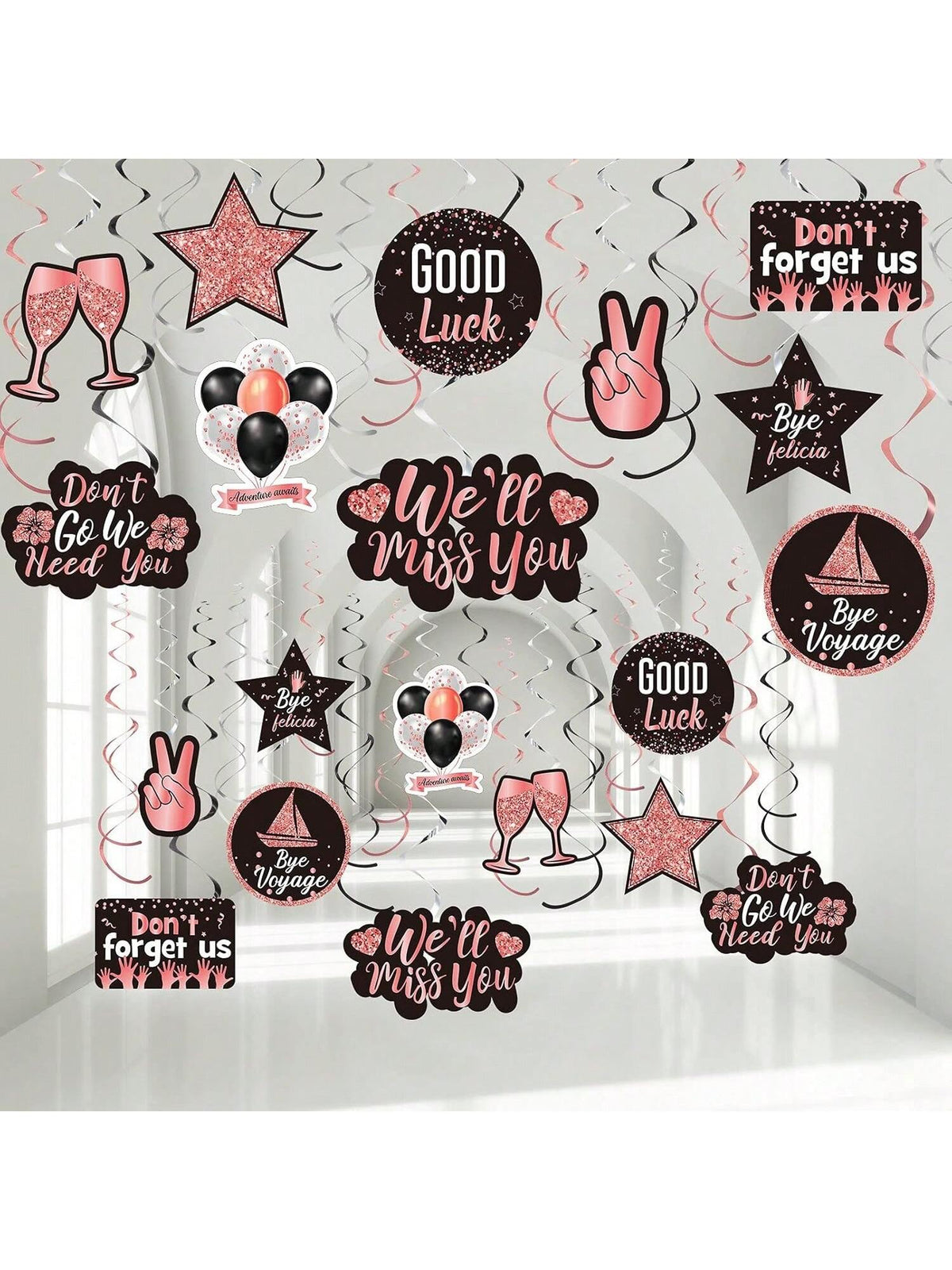 30pcs Farewell Party Decorations Glitter We Will Miss You Rose Gold Ceiling Decor