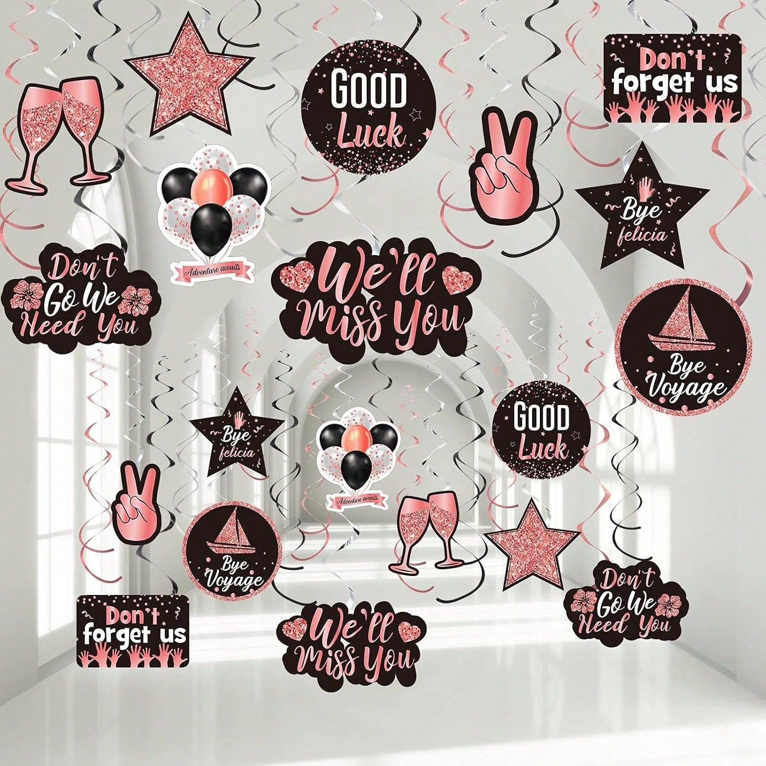 30pcs Farewell Party Decorations Glitter We Will Miss You Rose Gold Ceiling Decor