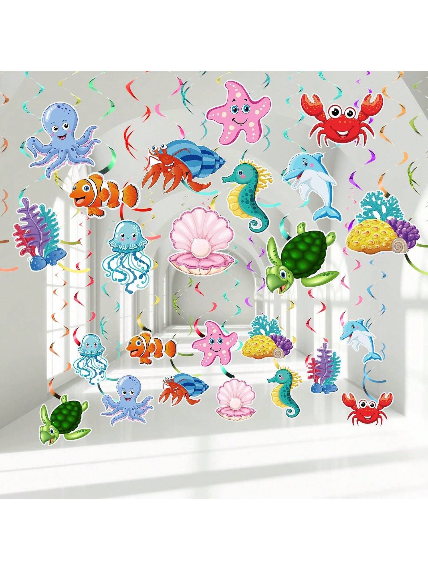 30PCS Sea Animals Hanging Swirls for Under the Sea & Mermaid Parties