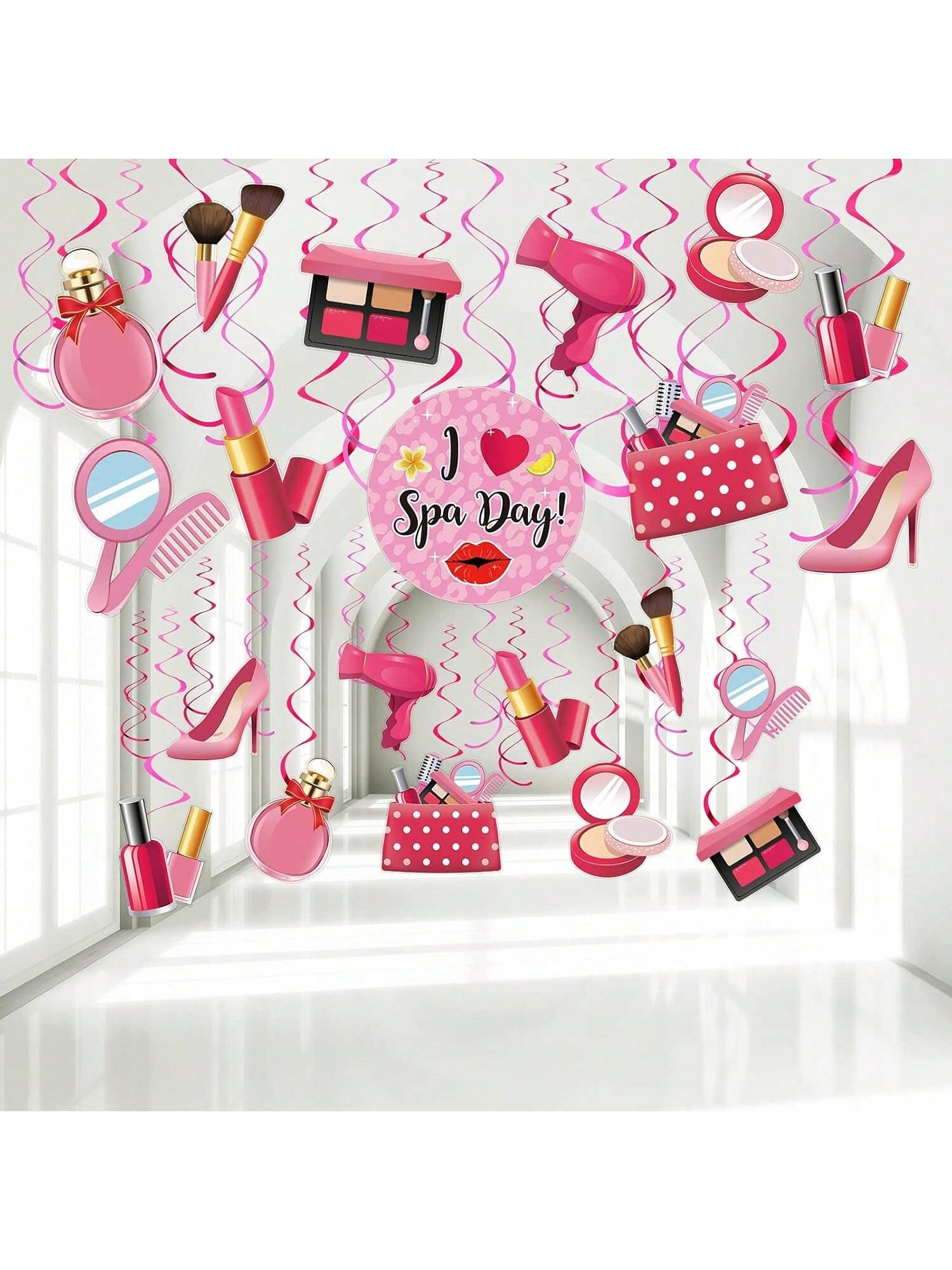 Spa Day Hanging Swirls 30pcs Makeup & Nail Party Ceiling Decor