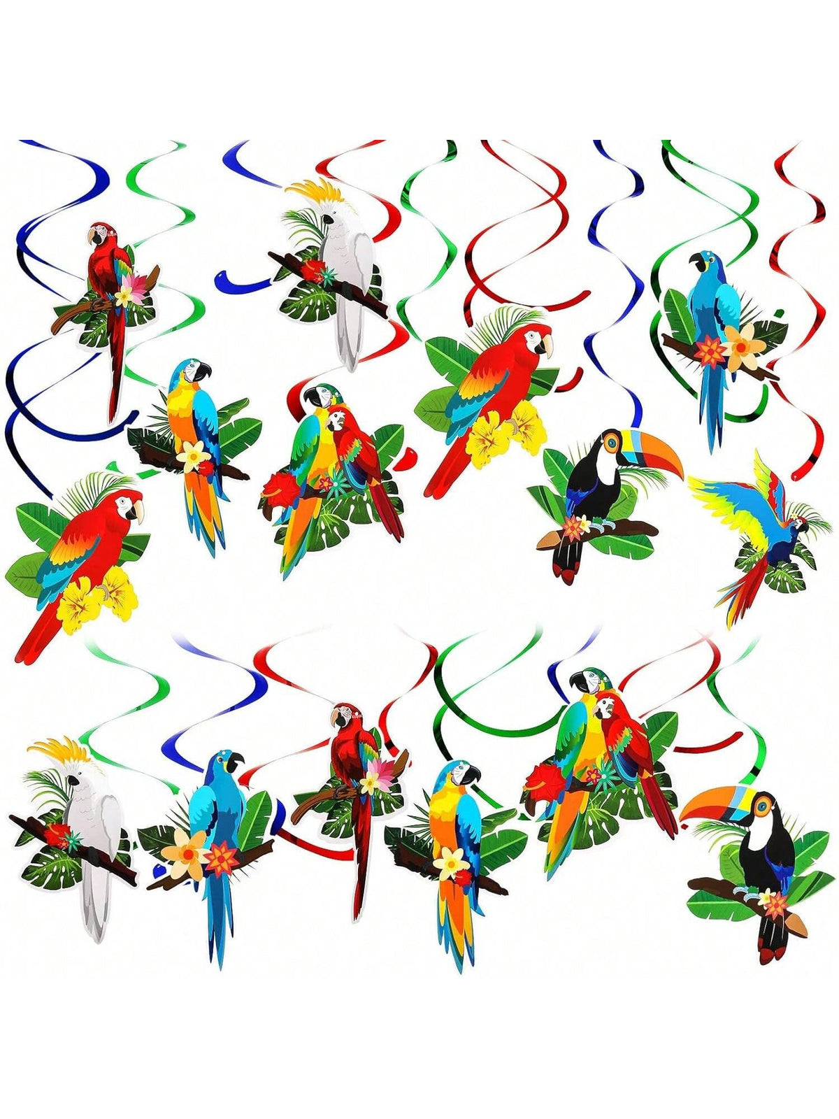 Tropical Birds Party Decorations 30 pcs Toucan Parrot Hanging Swirls for Luau