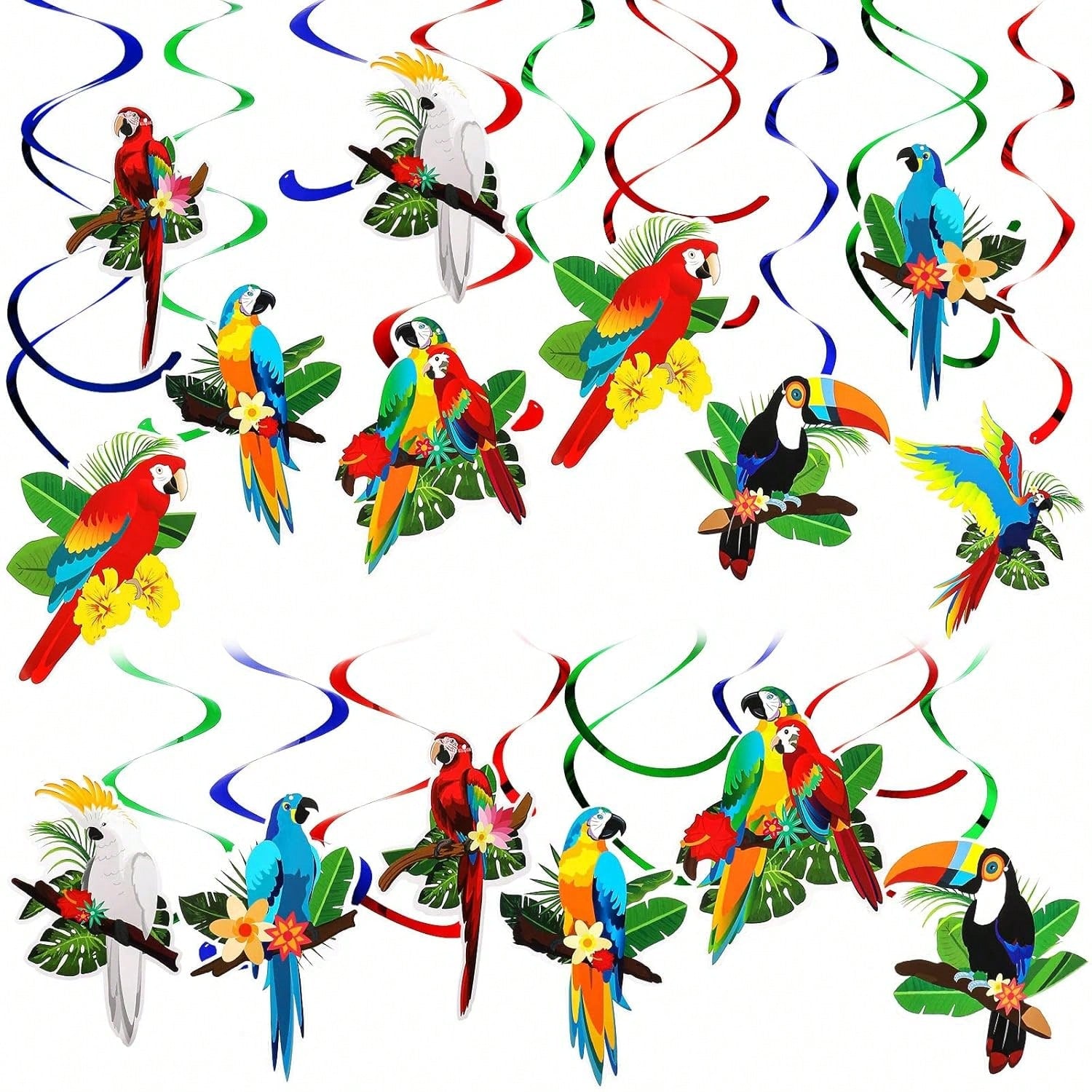 Tropical Birds Party Decorations 30 pcs Toucan Parrot Hanging Swirls for Luau