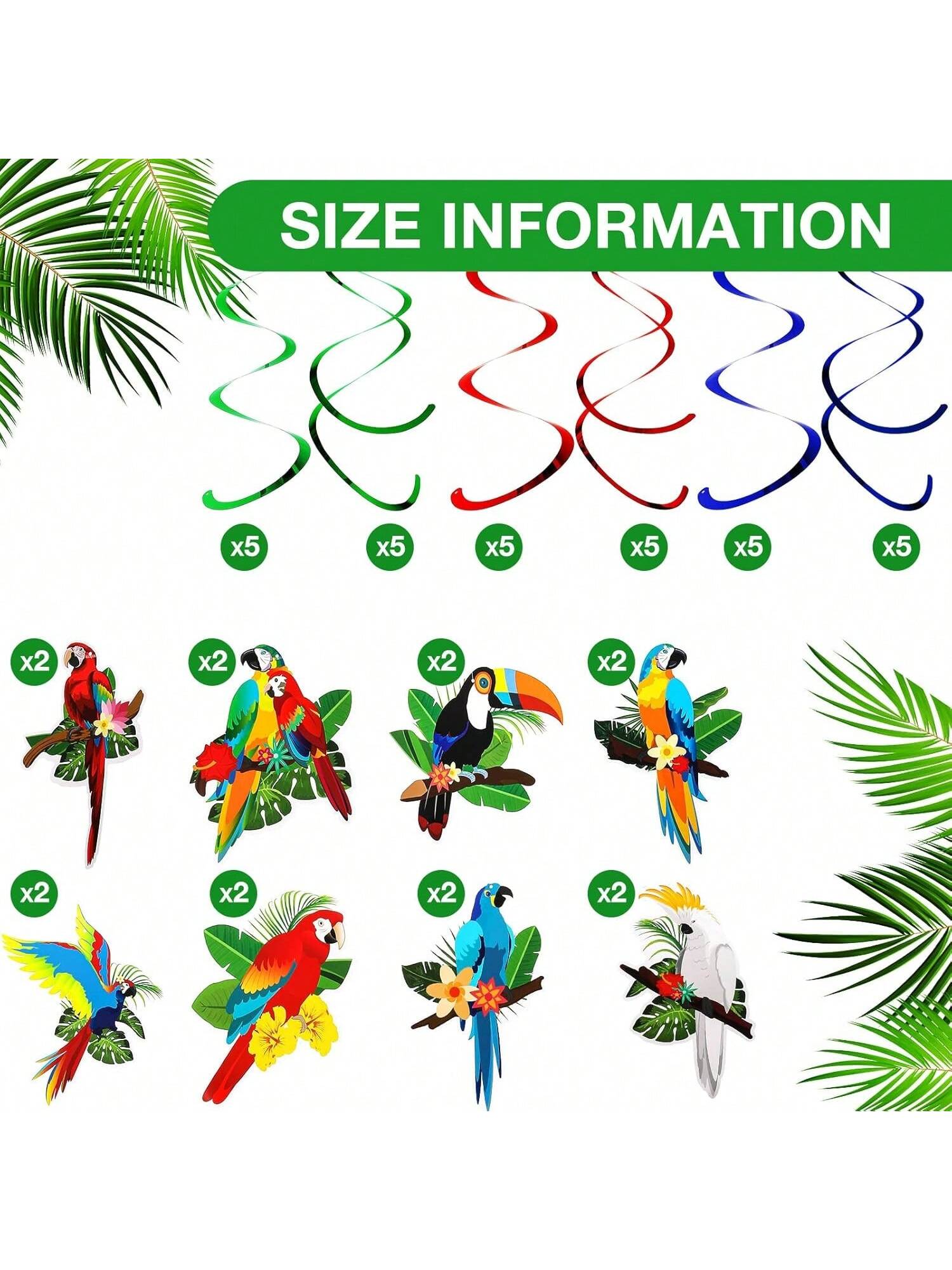 Tropical Birds Party Decorations 30 pcs Toucan Parrot Hanging Swirls for Luau