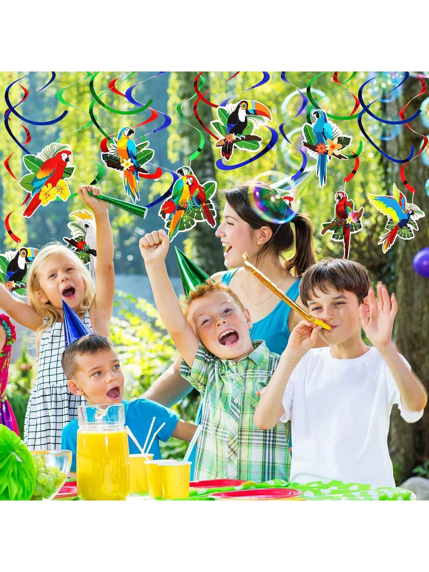 Tropical Birds Party Decorations 30 pcs Toucan Parrot Hanging Swirls for Luau