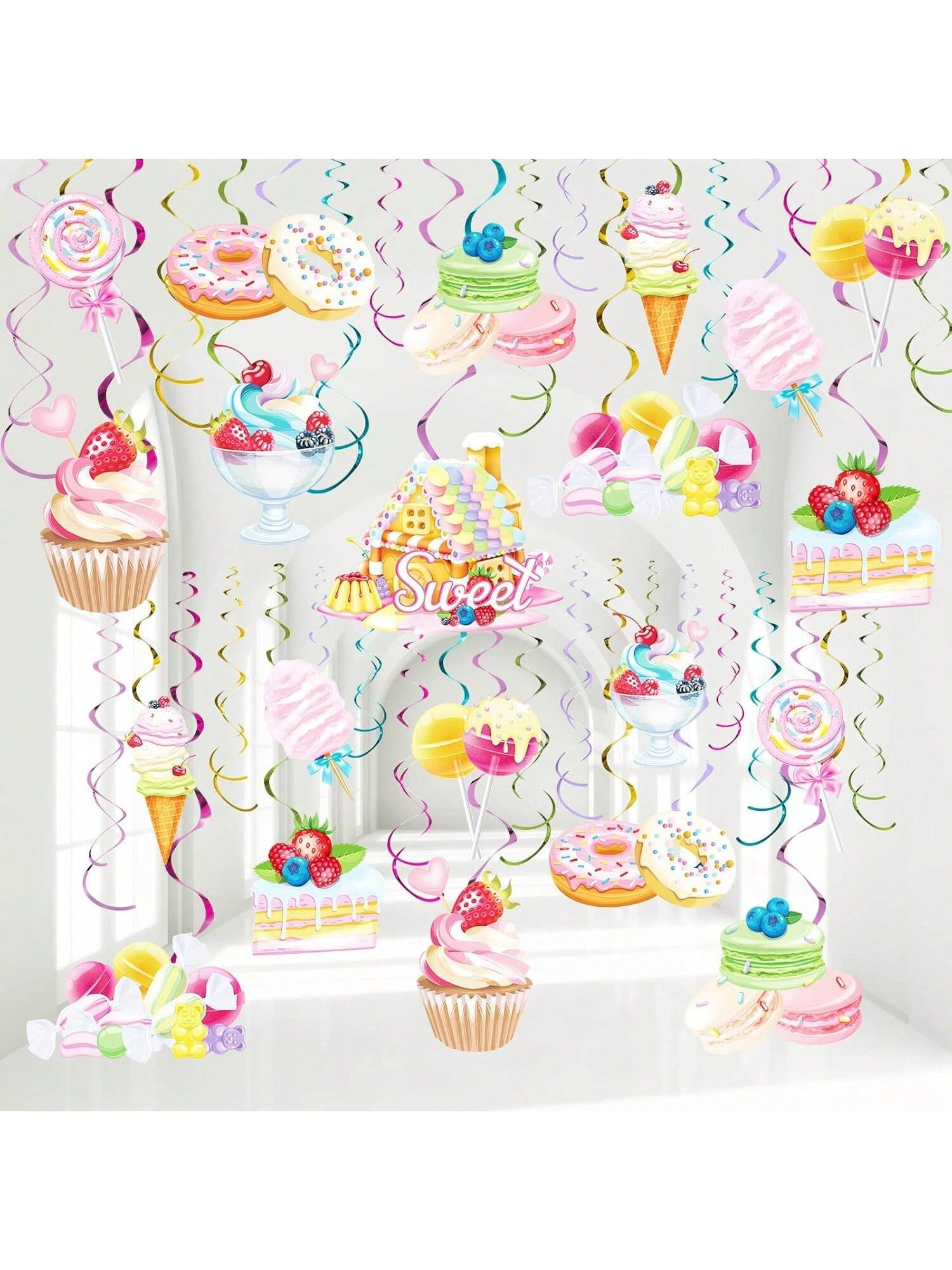 Candy Hanging Swirls 30pcs Candyland Birthday & Sweet Theme Party Decorations