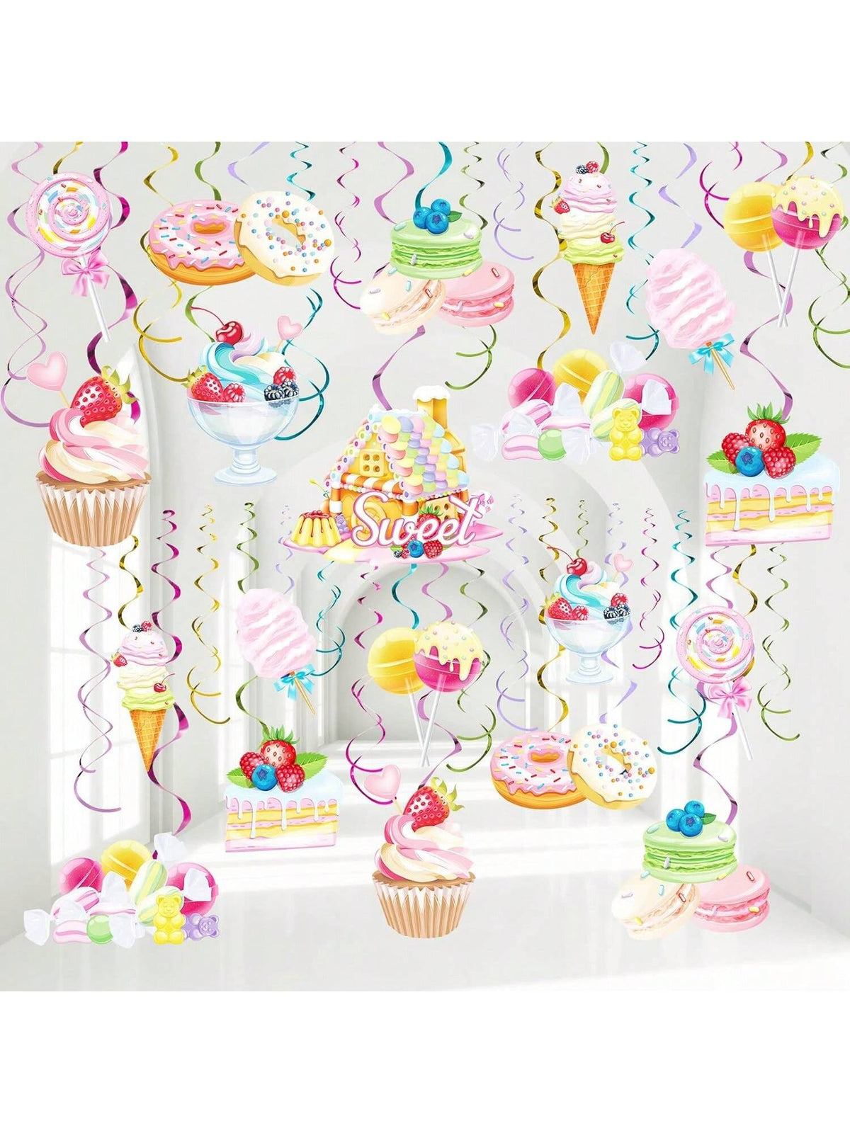 Candy Hanging Swirls 30pcs Candyland Birthday & Sweet Theme Party Decorations
