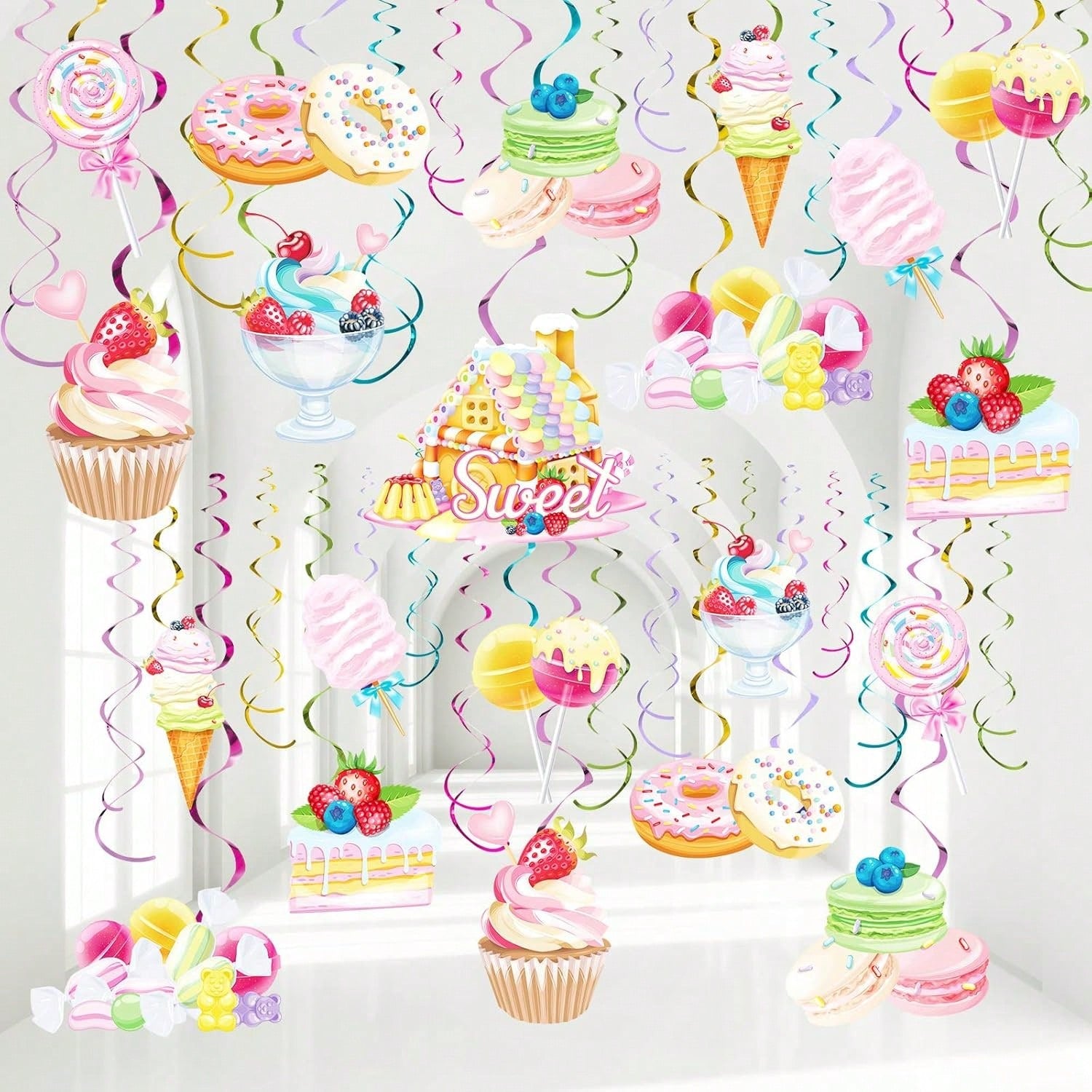 Candy Hanging Swirls 30pcs Candyland Birthday & Sweet Theme Party Decorations